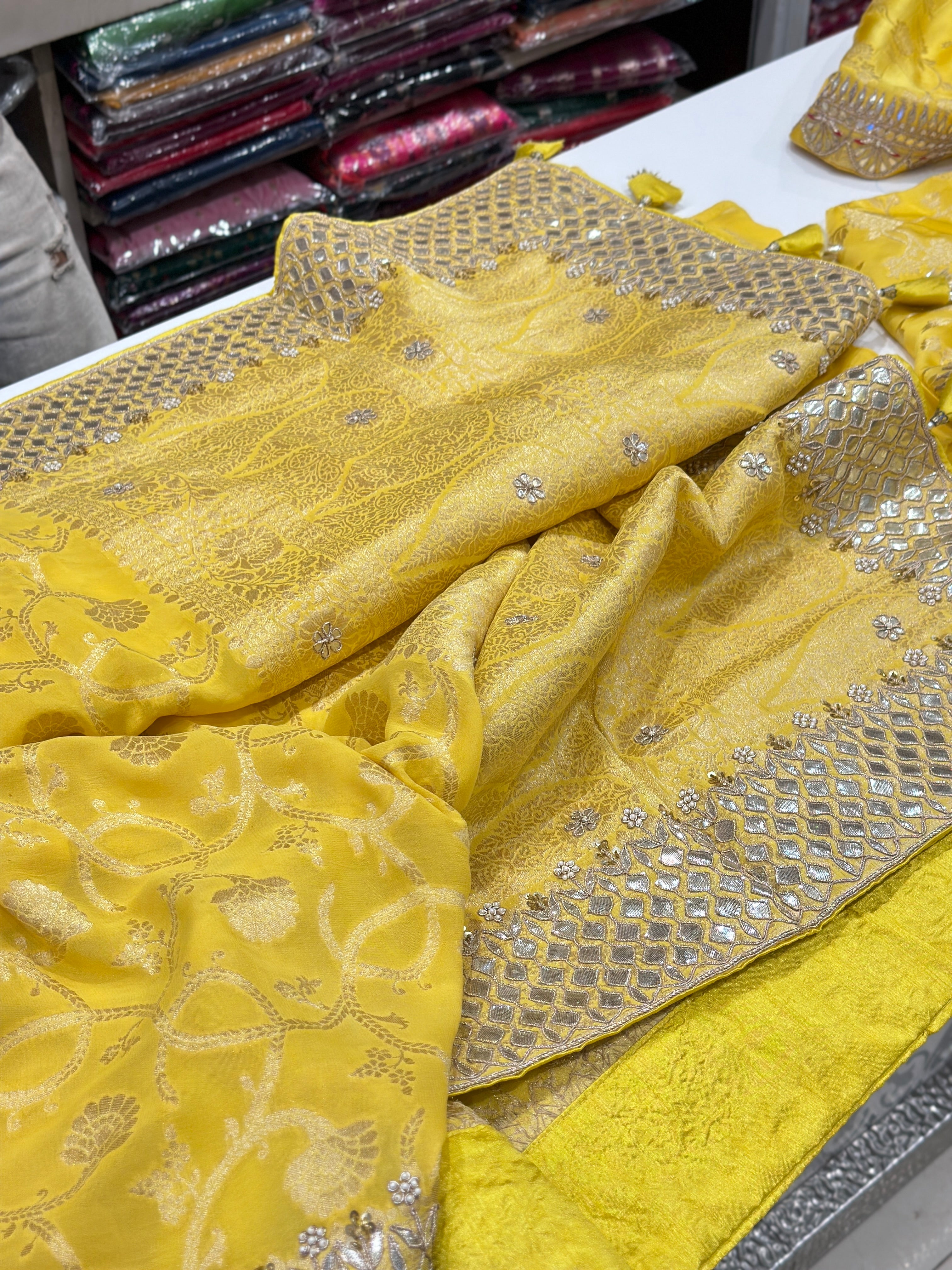 Yellow Banarasi Georgette Gotapatti Saree