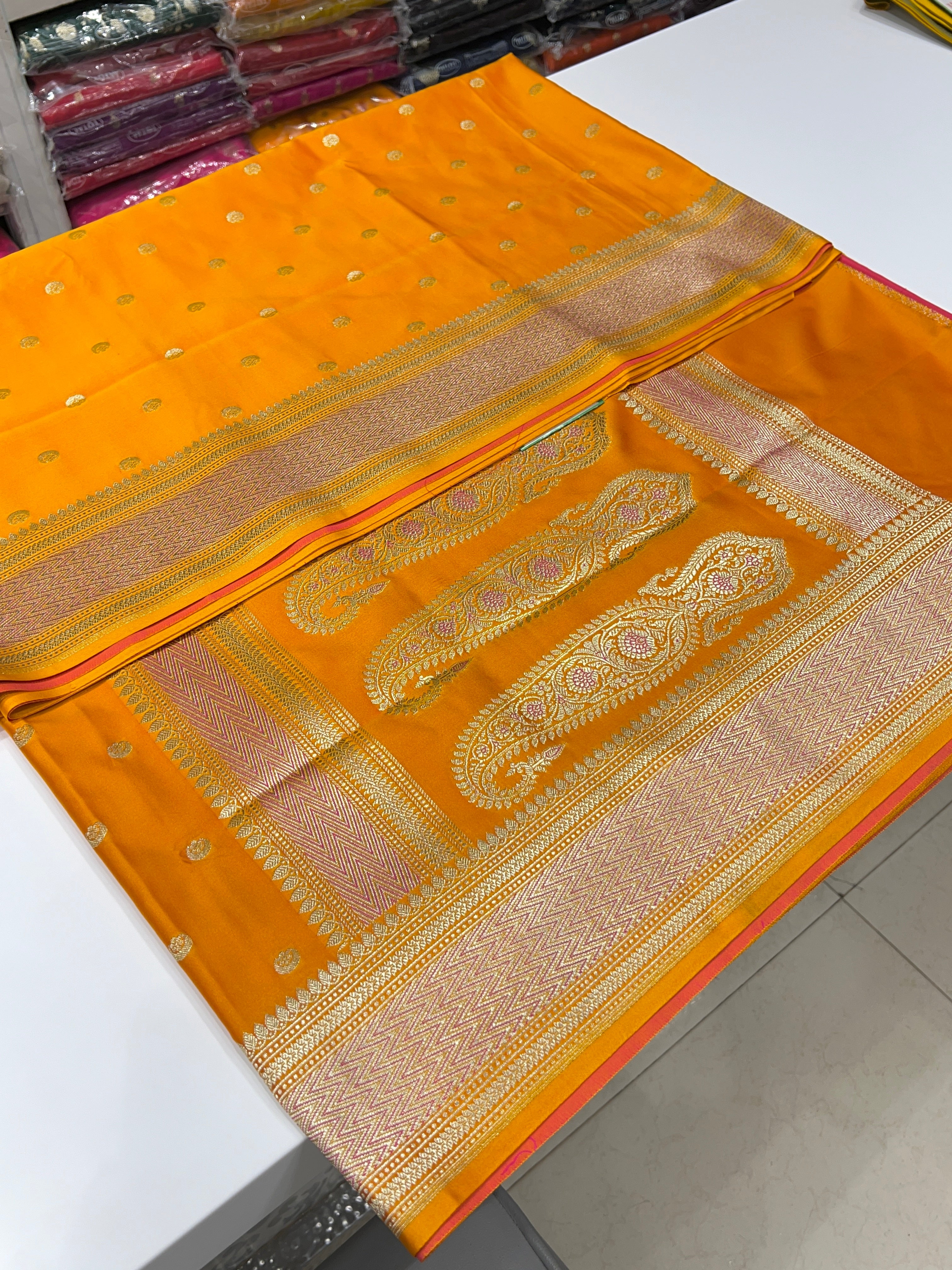 Mango Yellow Banarasi Small Chand Butti Saree