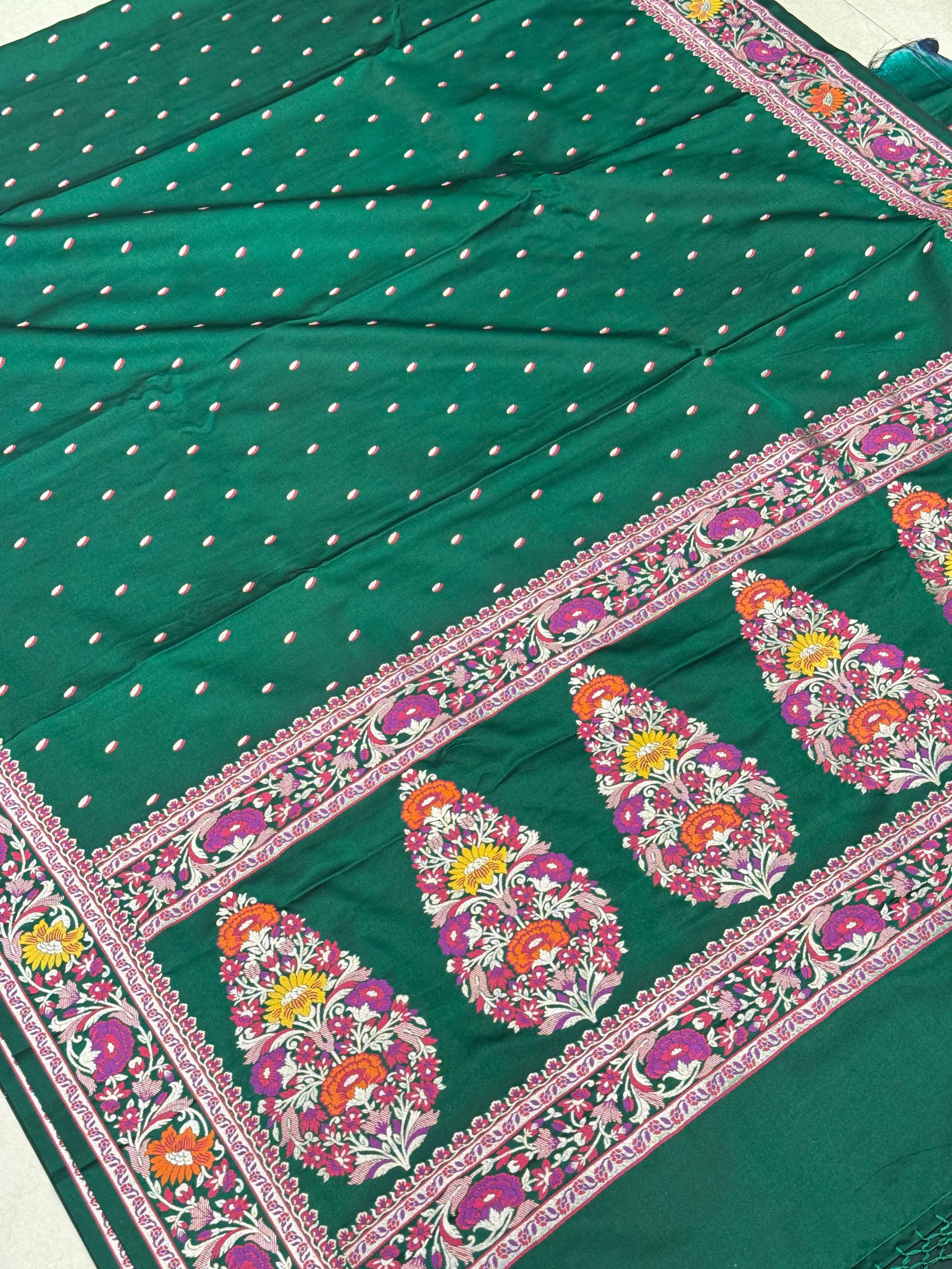Bottle Green Banarasi Silk Small Meenakari Buttis Saree