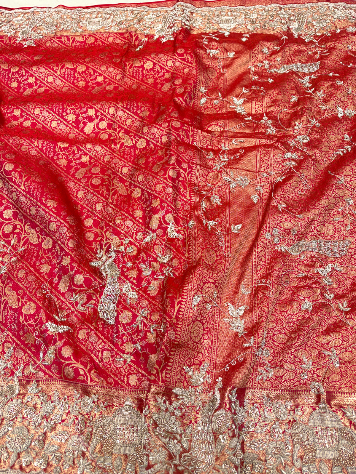 Crimson Red Kanjivaram Doli Edit Zardosi Hand Embroidery Saree