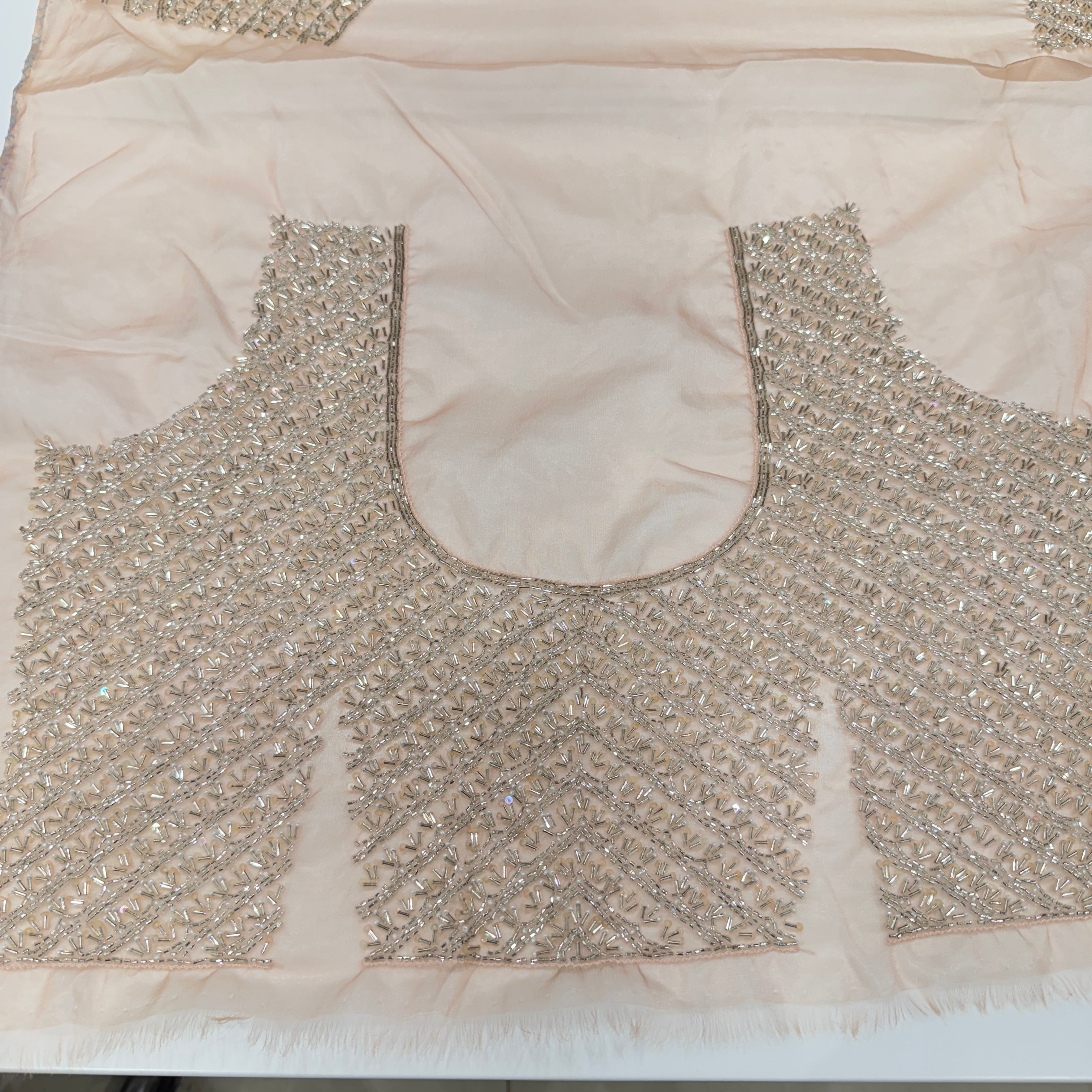 Light Peach Organza Hand Embroidery Blouse Piece