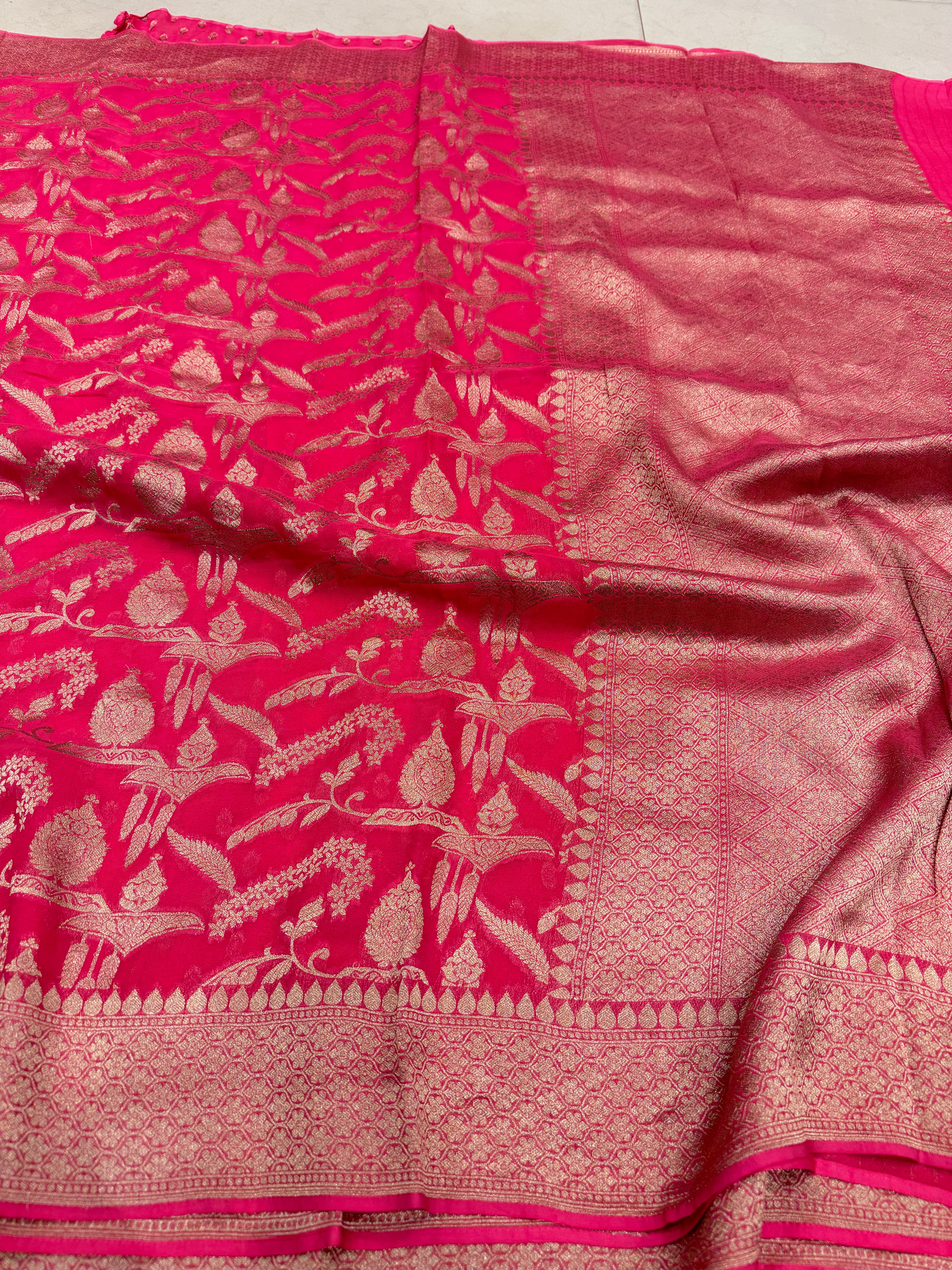 Aboli Pink Crown Jaal Banarasi Khaddi Georgette Saree