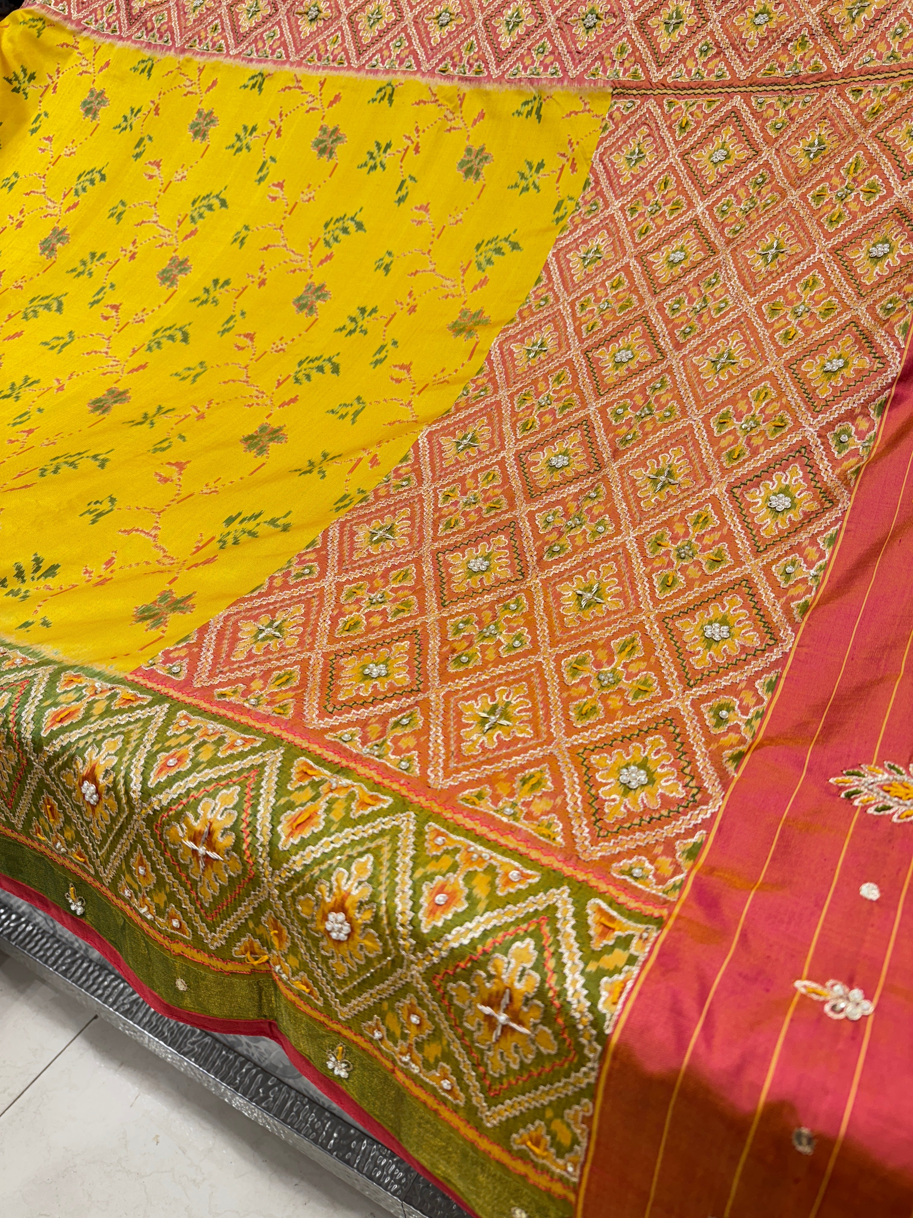 Yellow Patola Pita Embroidery Saree