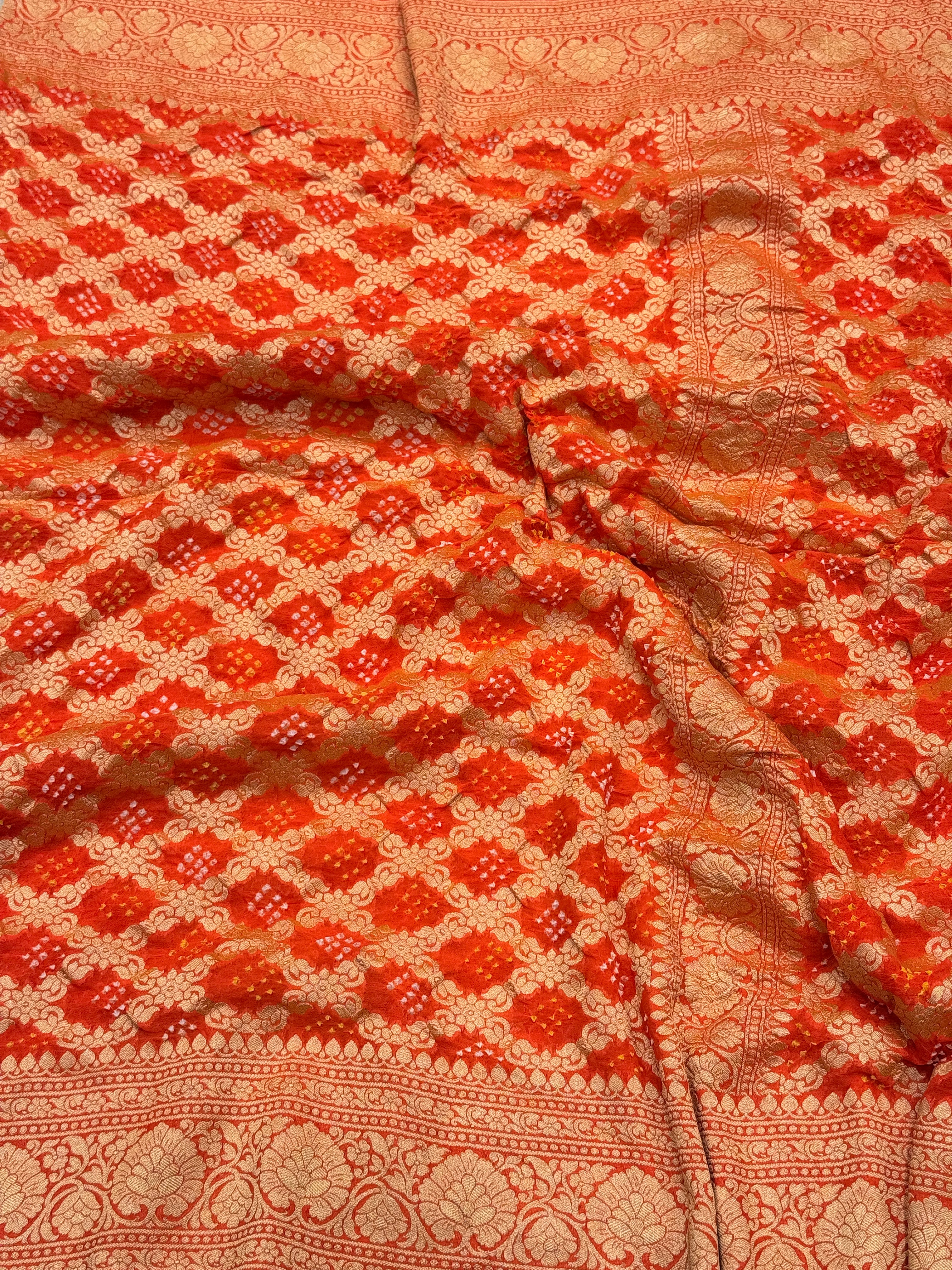 Orange Bandhej Bandhini Saree