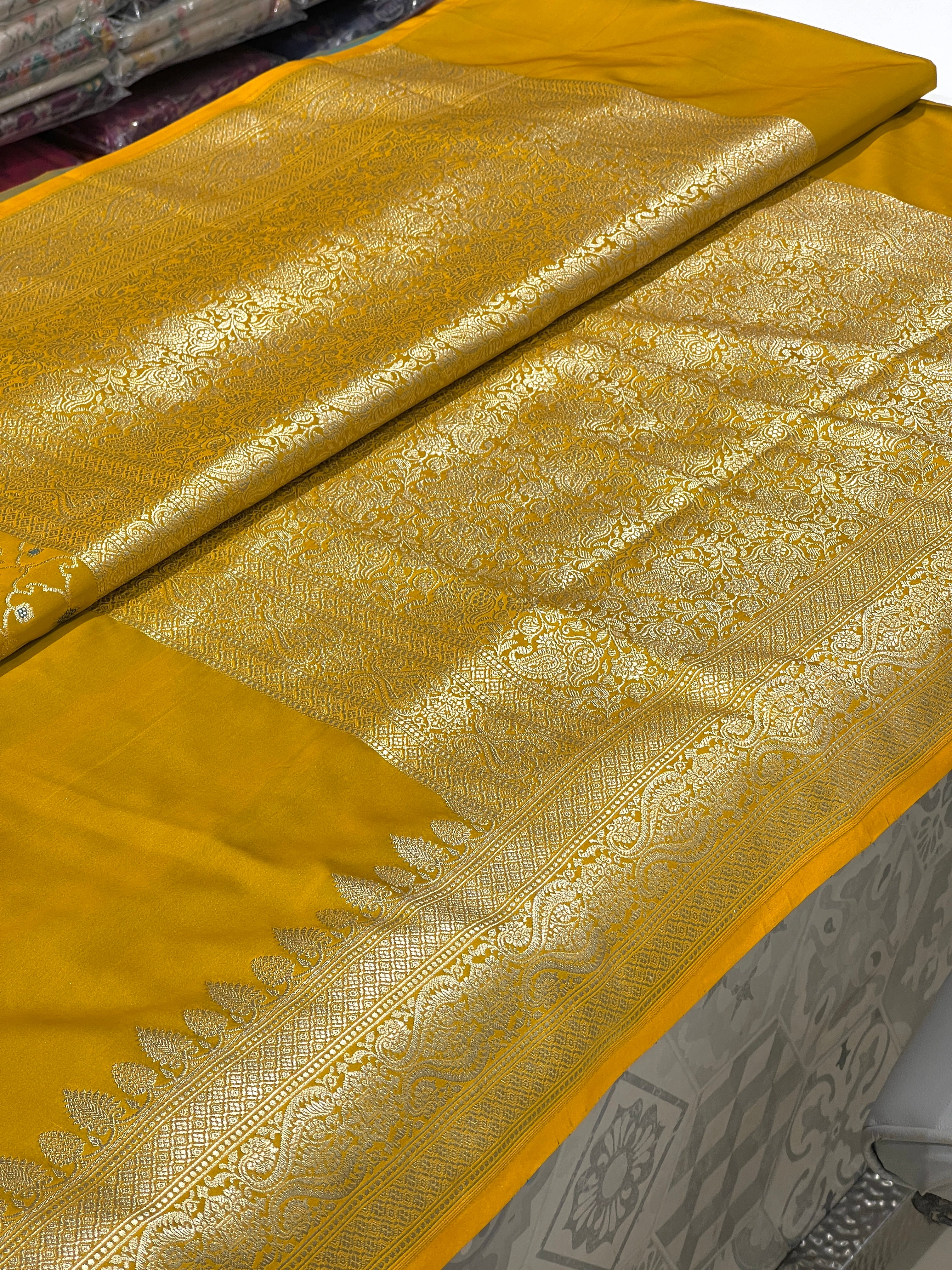 Yellowish Green Half n Half Banarasi Saree