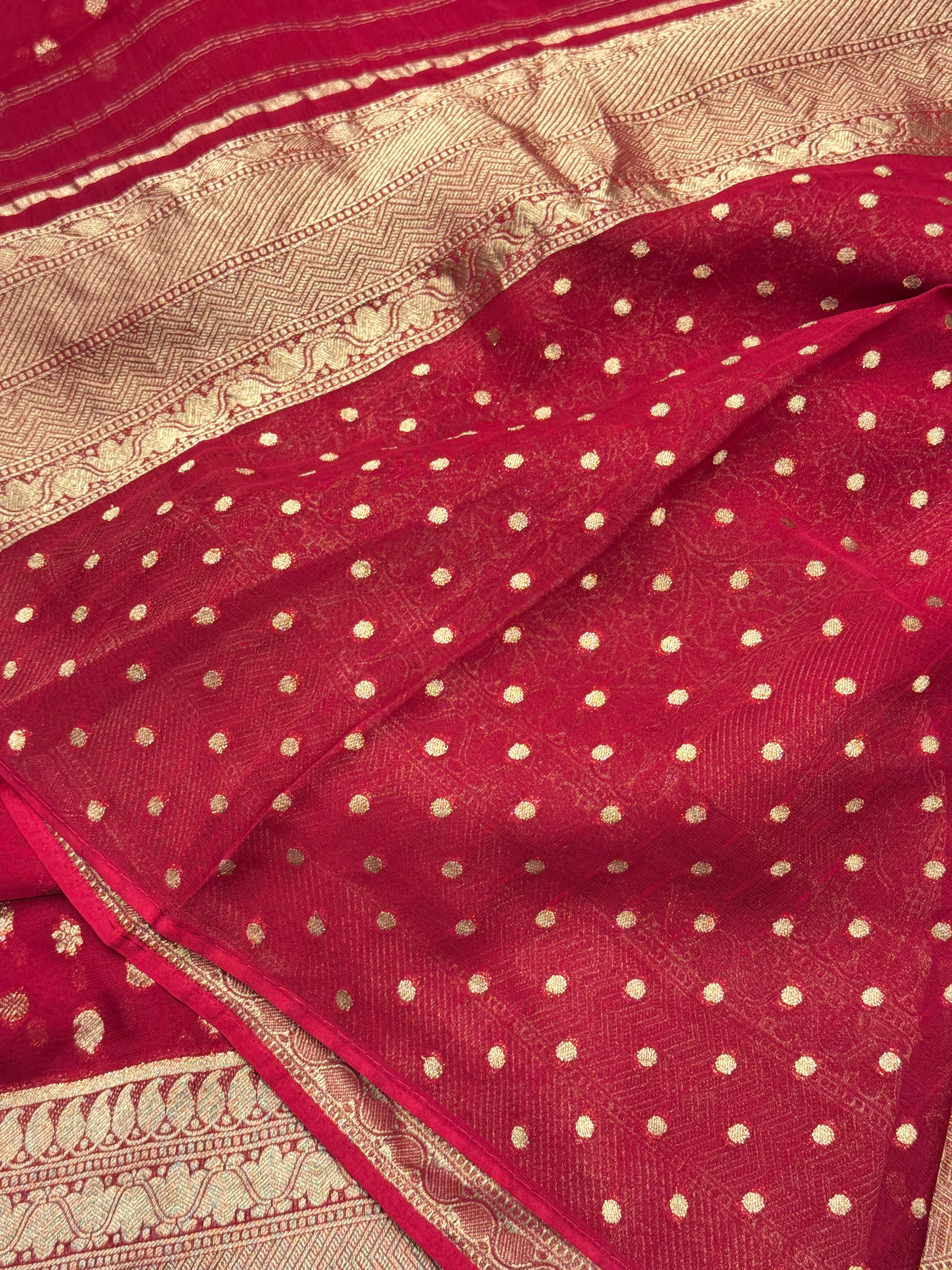 Red Banarasi Khaddi Georgette With Buttis
