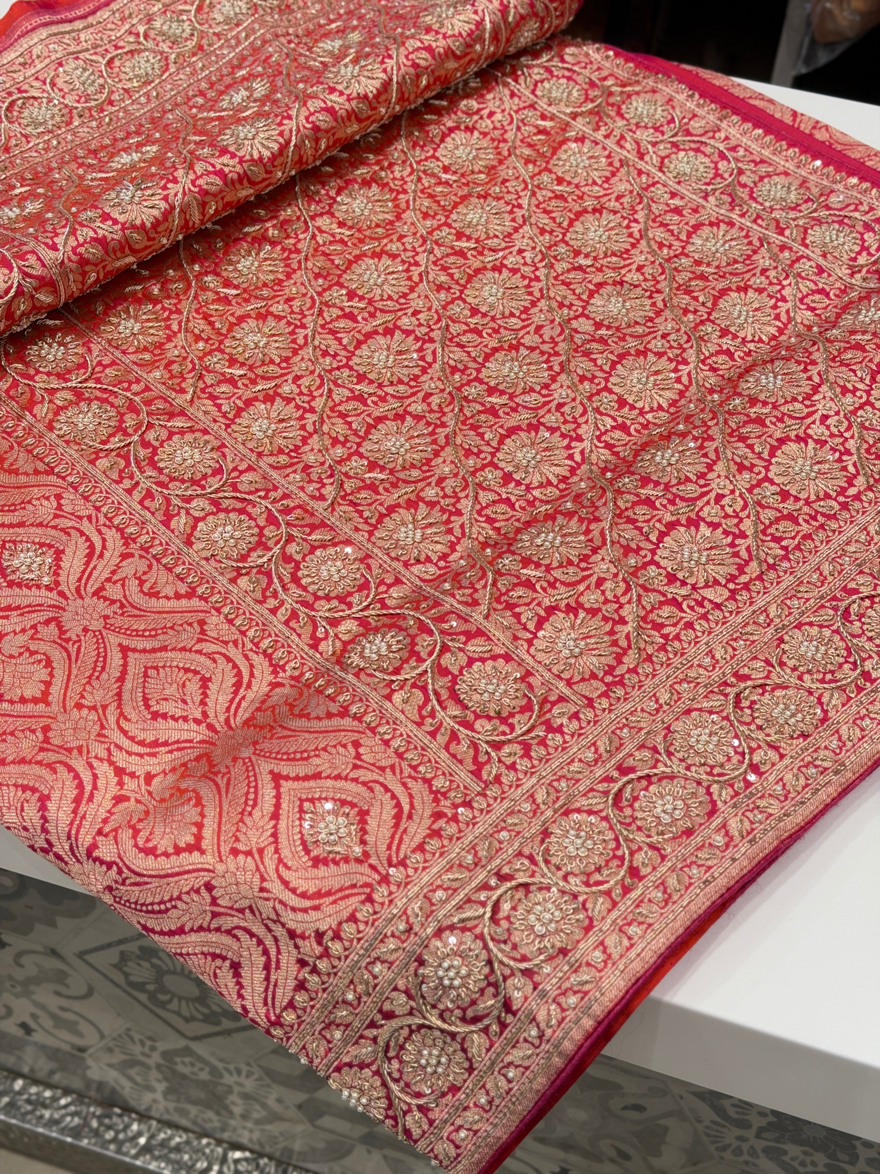 Cross Rani Banarasi Katan Zardosi Hand Embroidery Saree