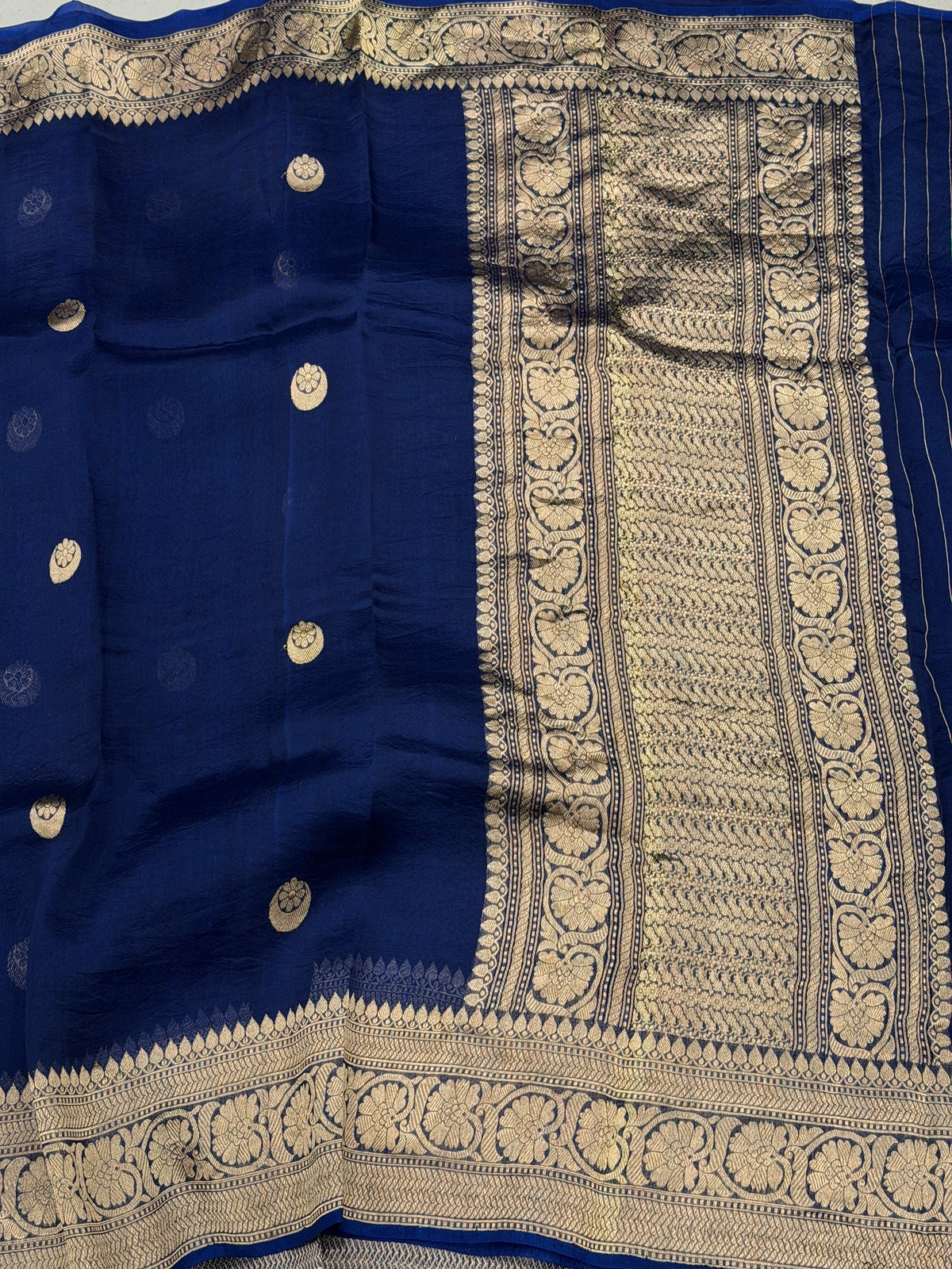 Blue Chand Buttis Handloom Banarasi Kora Silk Saree