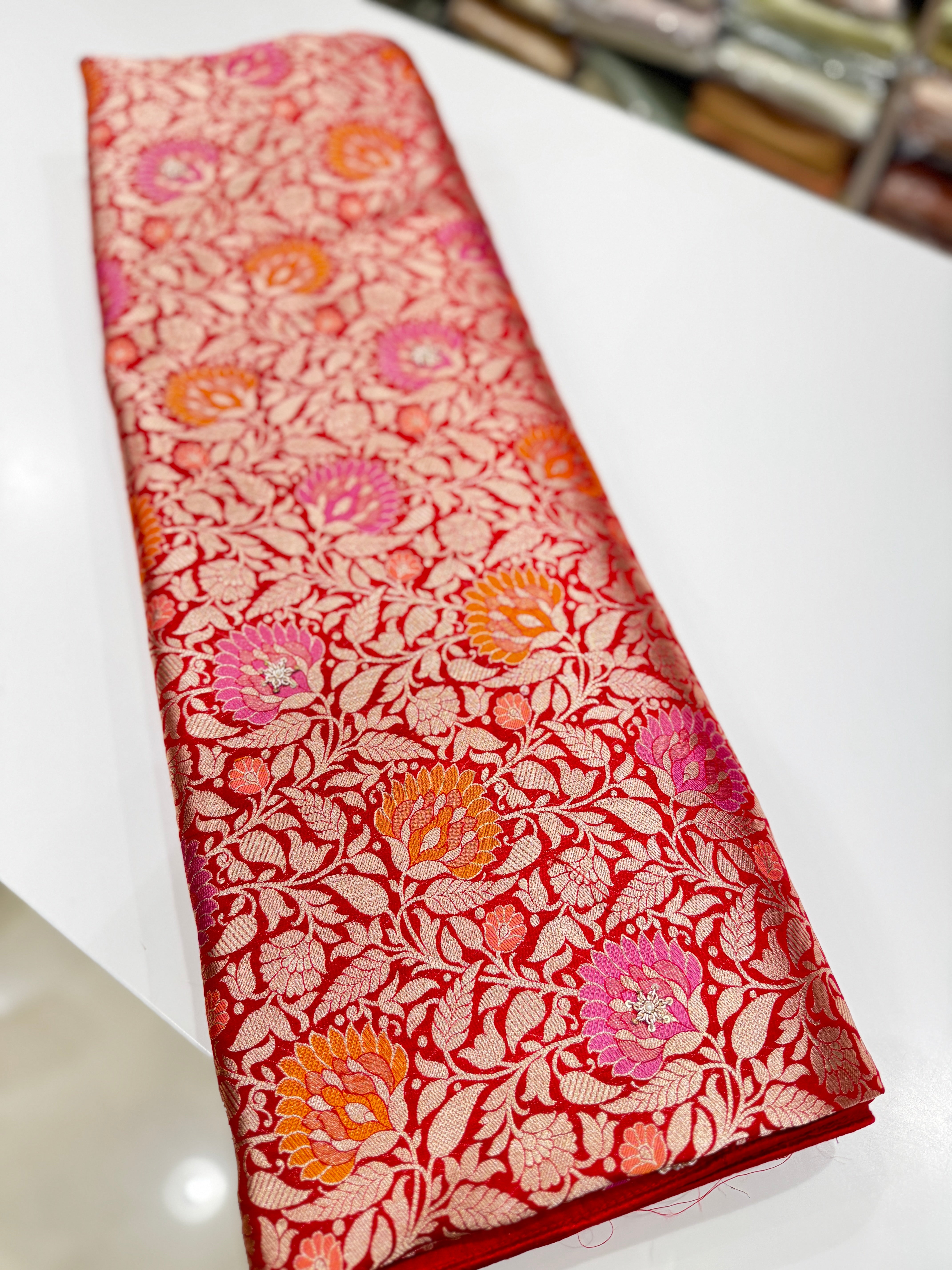 Meenakari Banarasi Katan Zardodi Hand Embroidery Crystal Saree