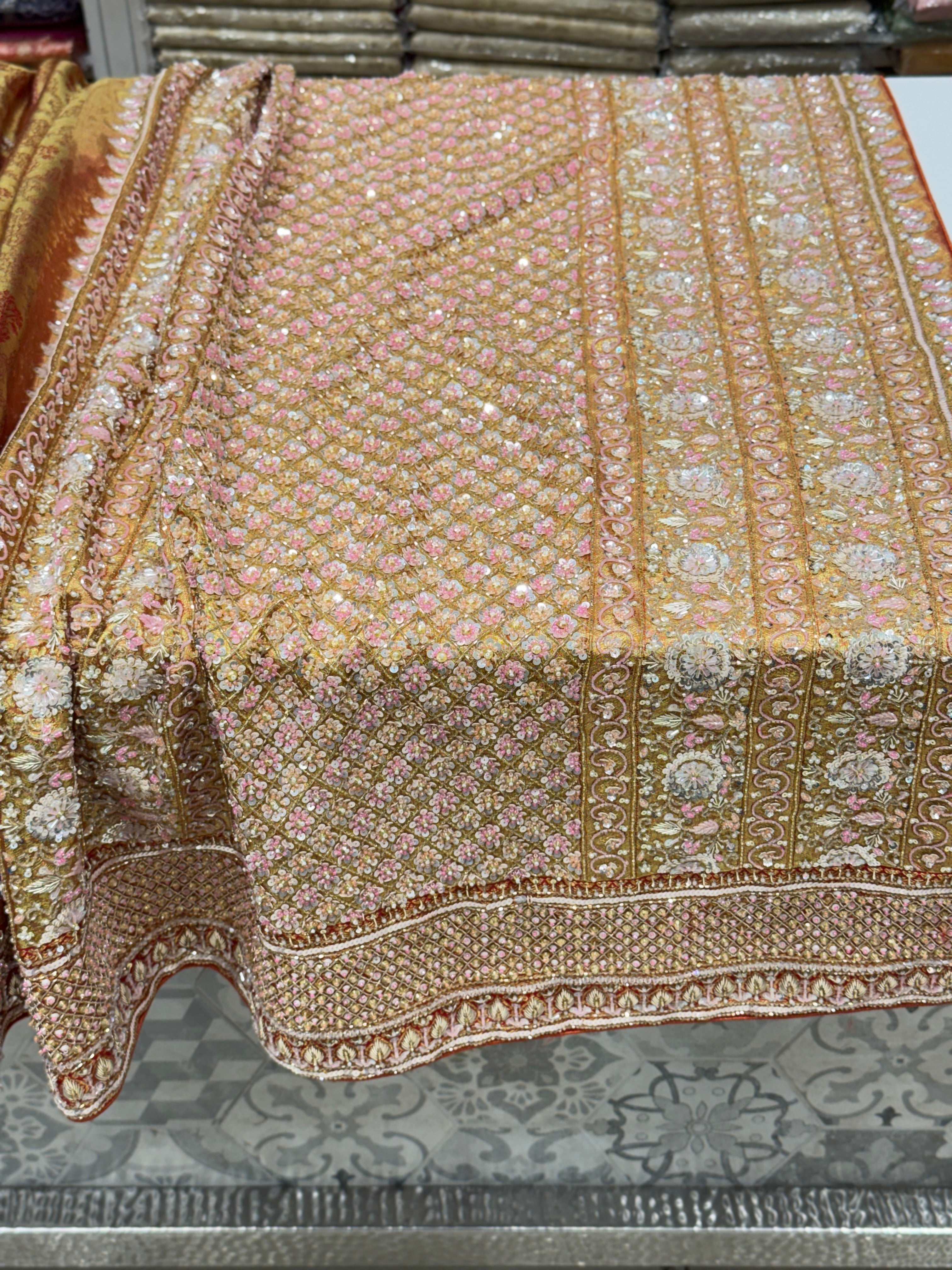 Red Jaal Tissue Kanjivaram Hand Embroidery Saree