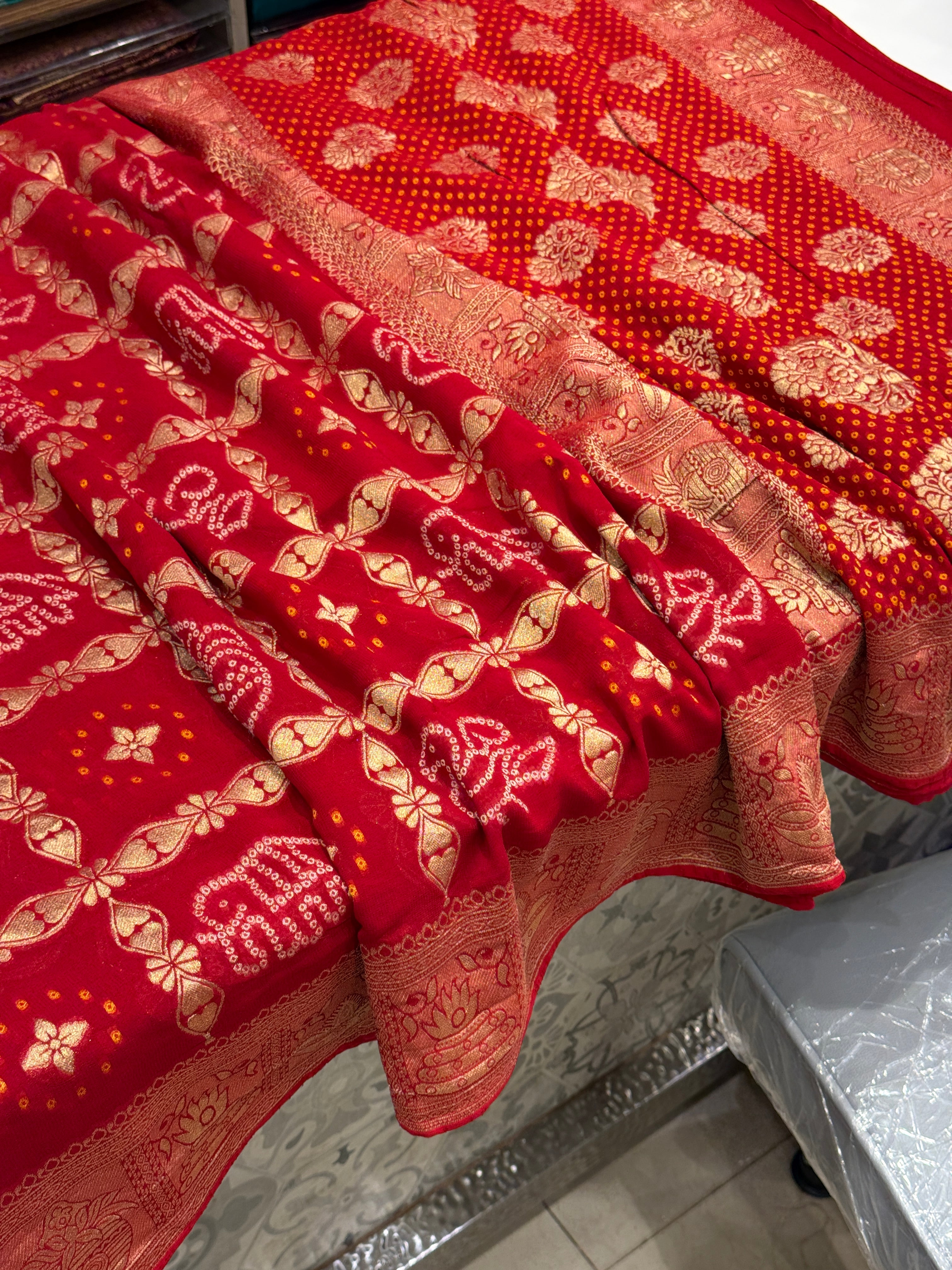 Red Woven Bandhej Georgette Gharchola Saree 3.0