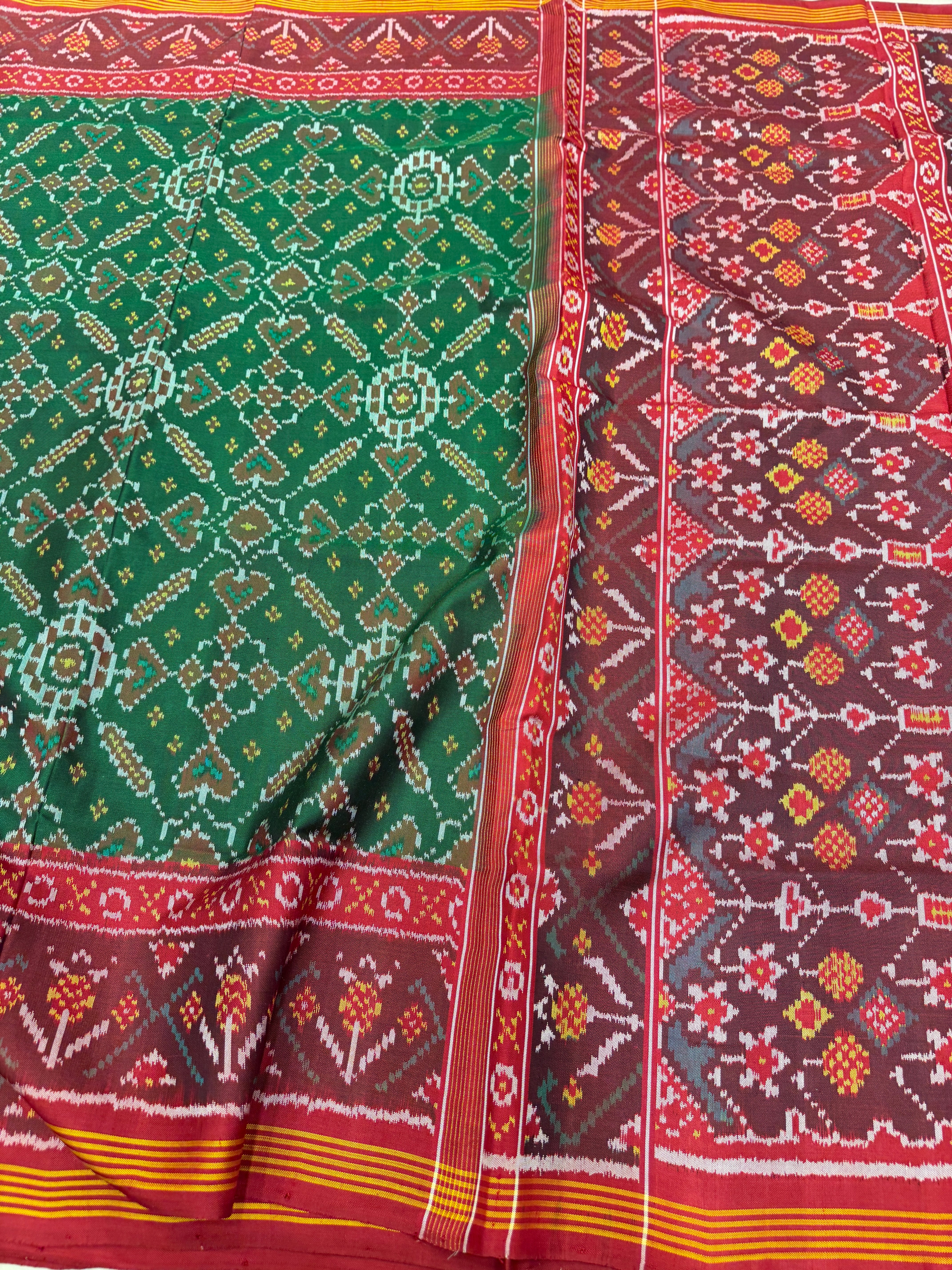 Bottle Green Manek Chowk Pure Silk Patan Patola Handloom Saree