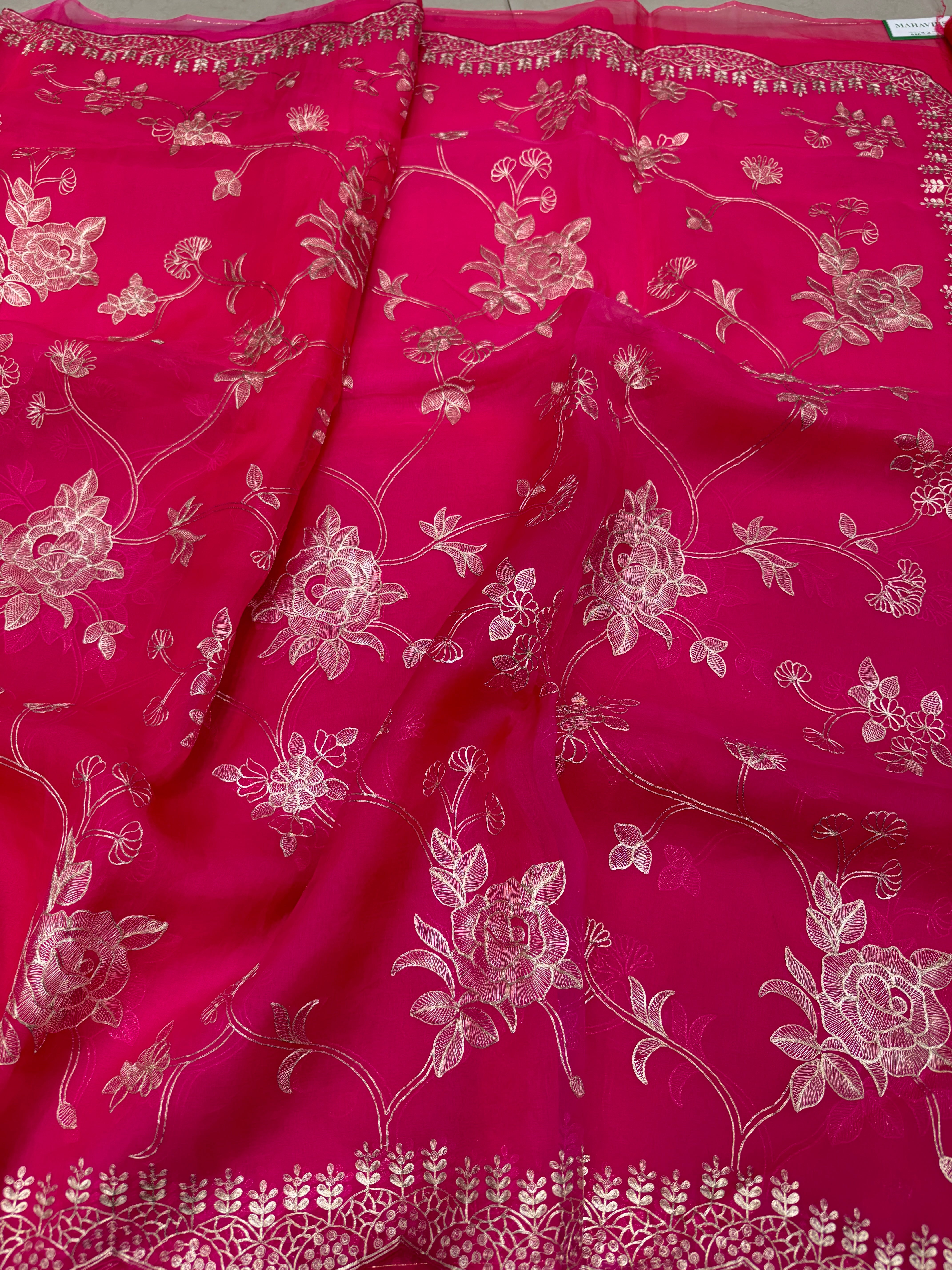 Shaded Handloom Pure Organza Pita Embroidery Saree