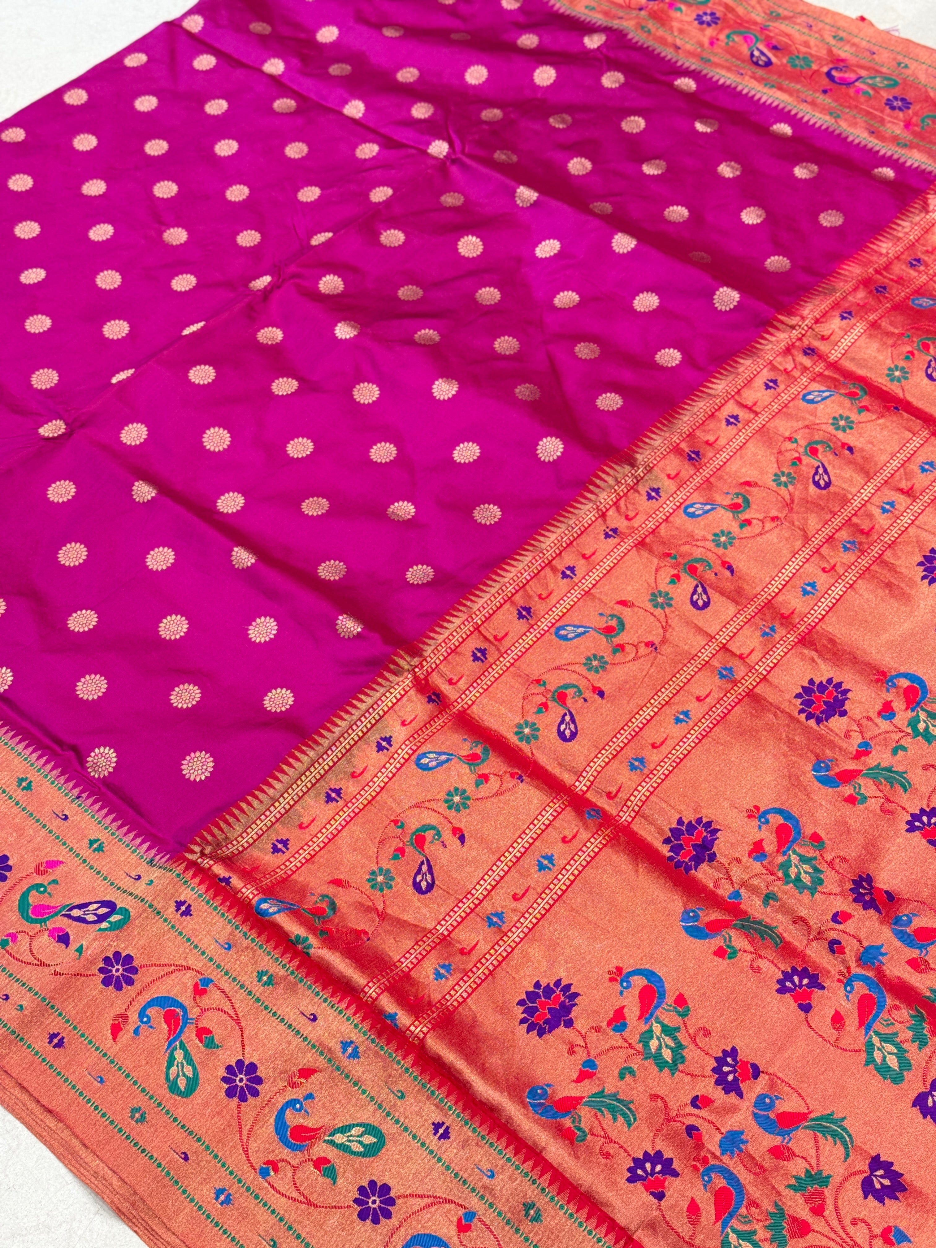 Cross Violet Butti Pure Silk Paithani Saree