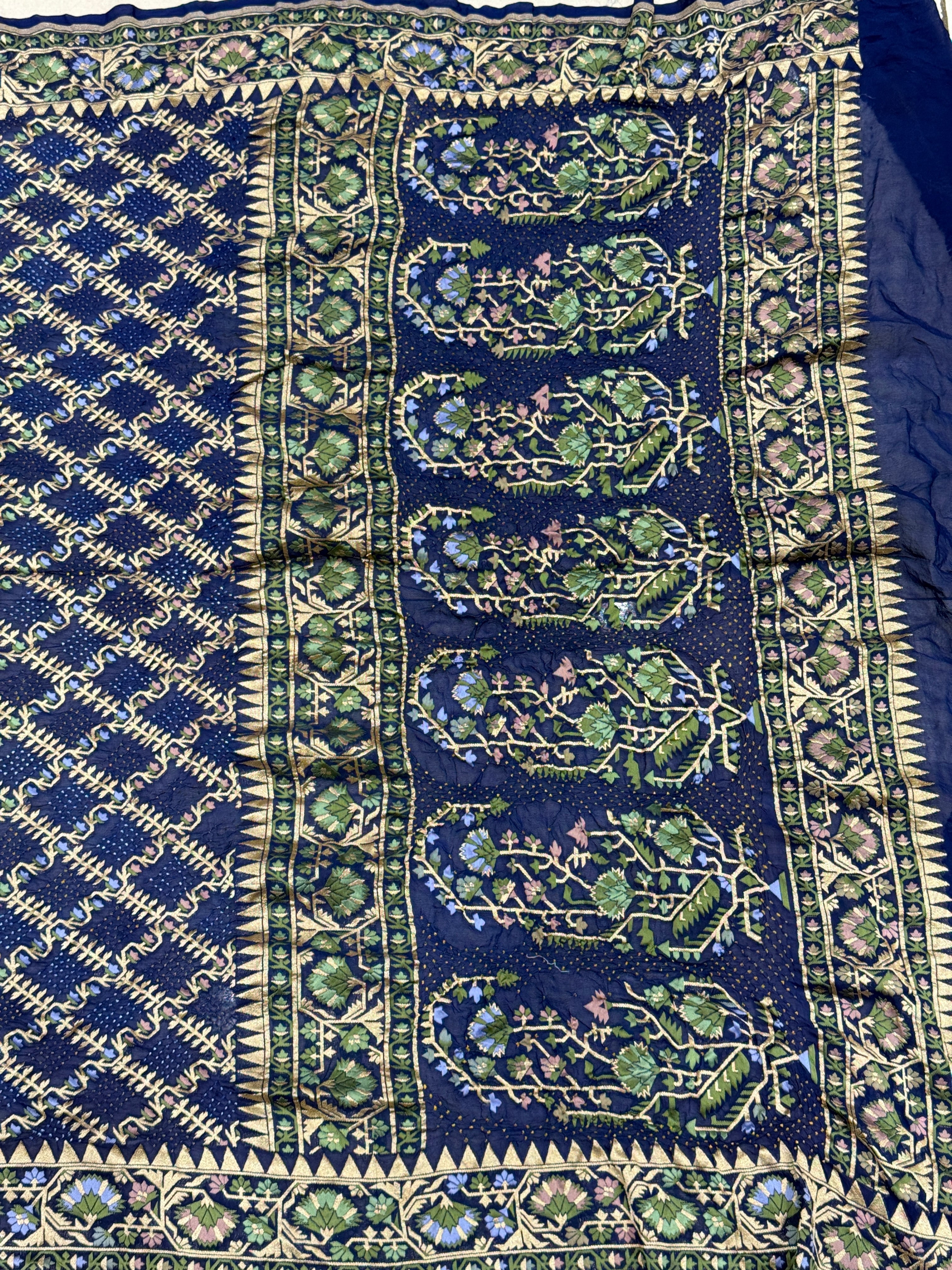 Blue Meenakari Rai Bandhej Floral Border Saree
