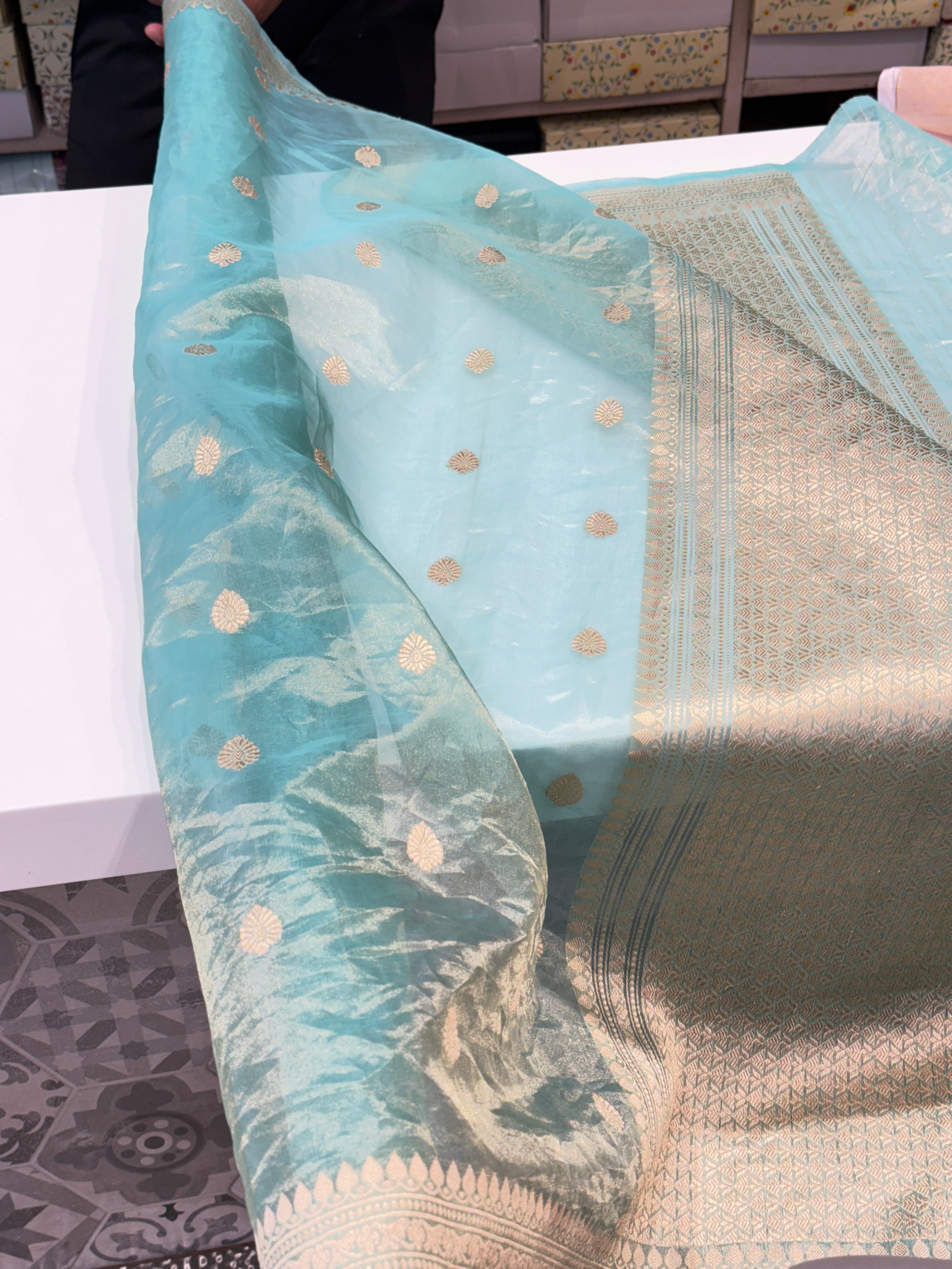 Sea Green Handloom Banarasi Tissue Kadwa Saree