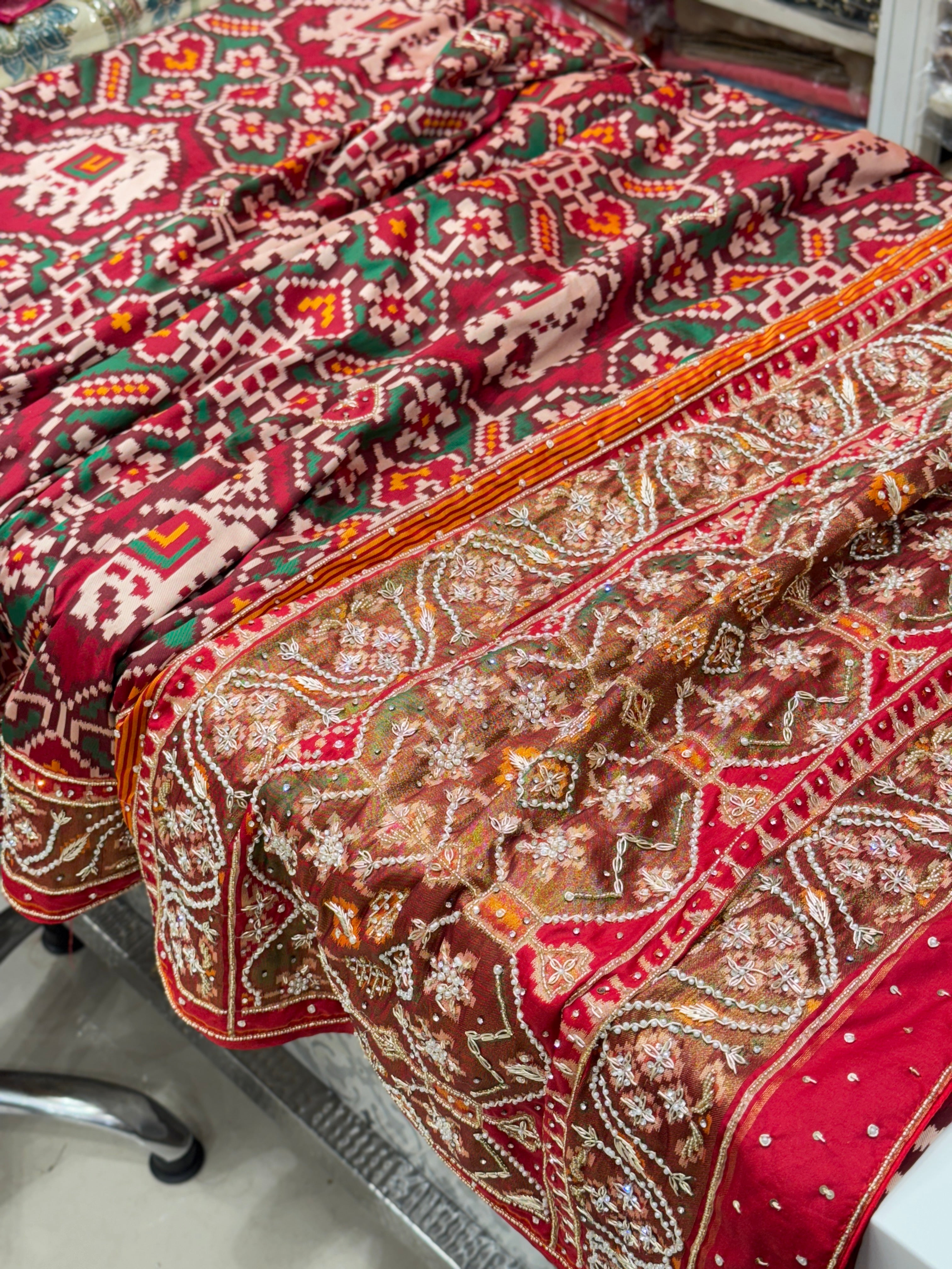 Maroon Patola Zardosi Embroidery Saree