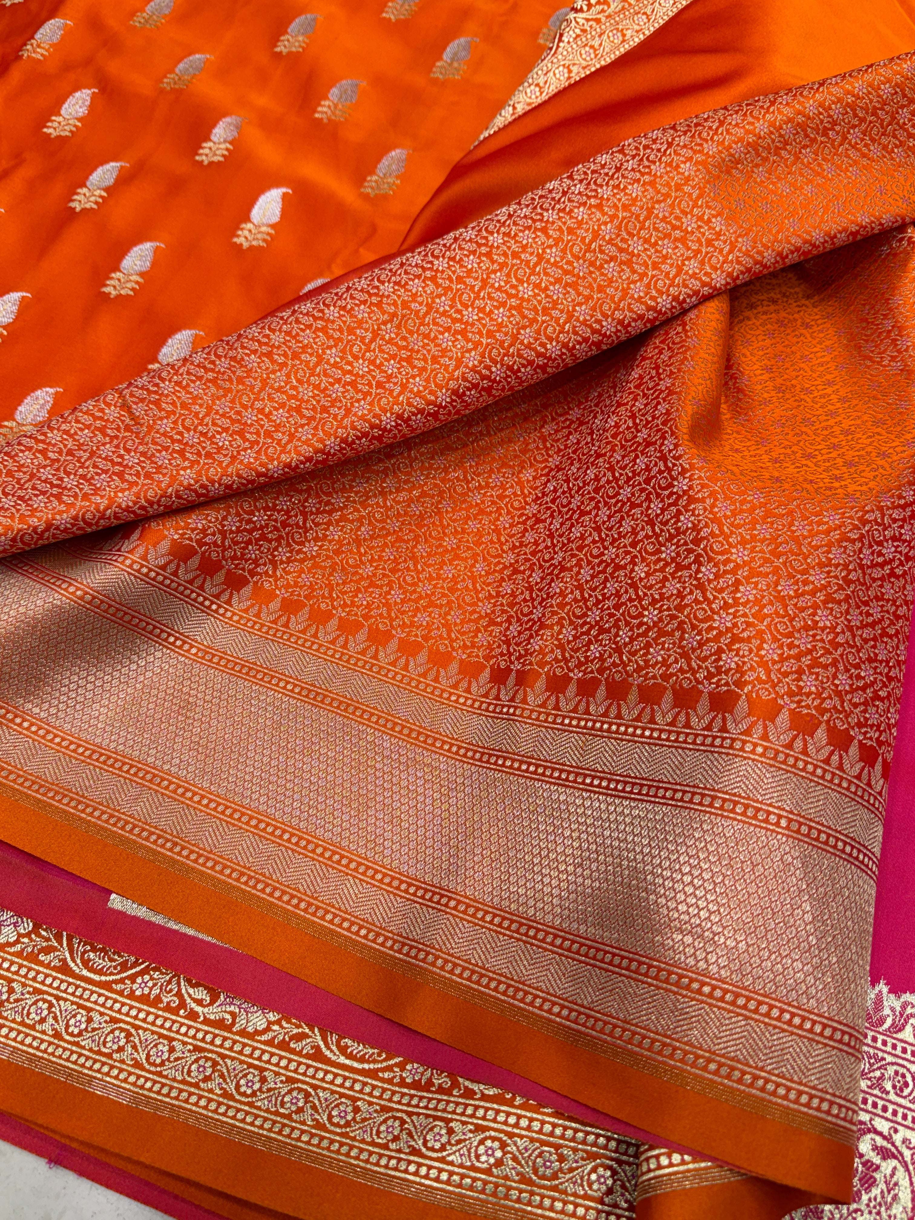 Orange Banarasi Silk Sona Roopa Buttis Saree