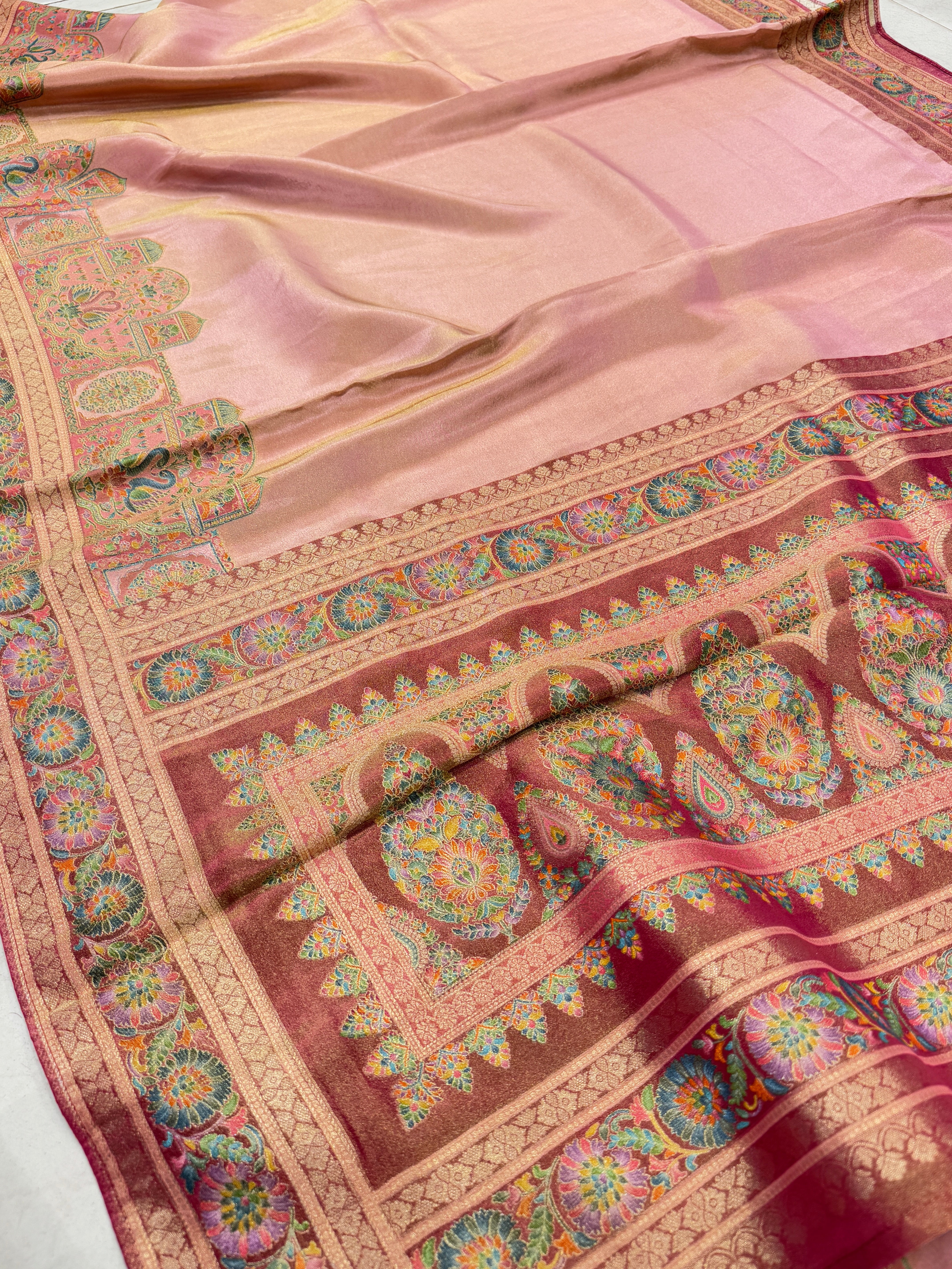 Pink Crepe Tissue Gala Pashmina Saree