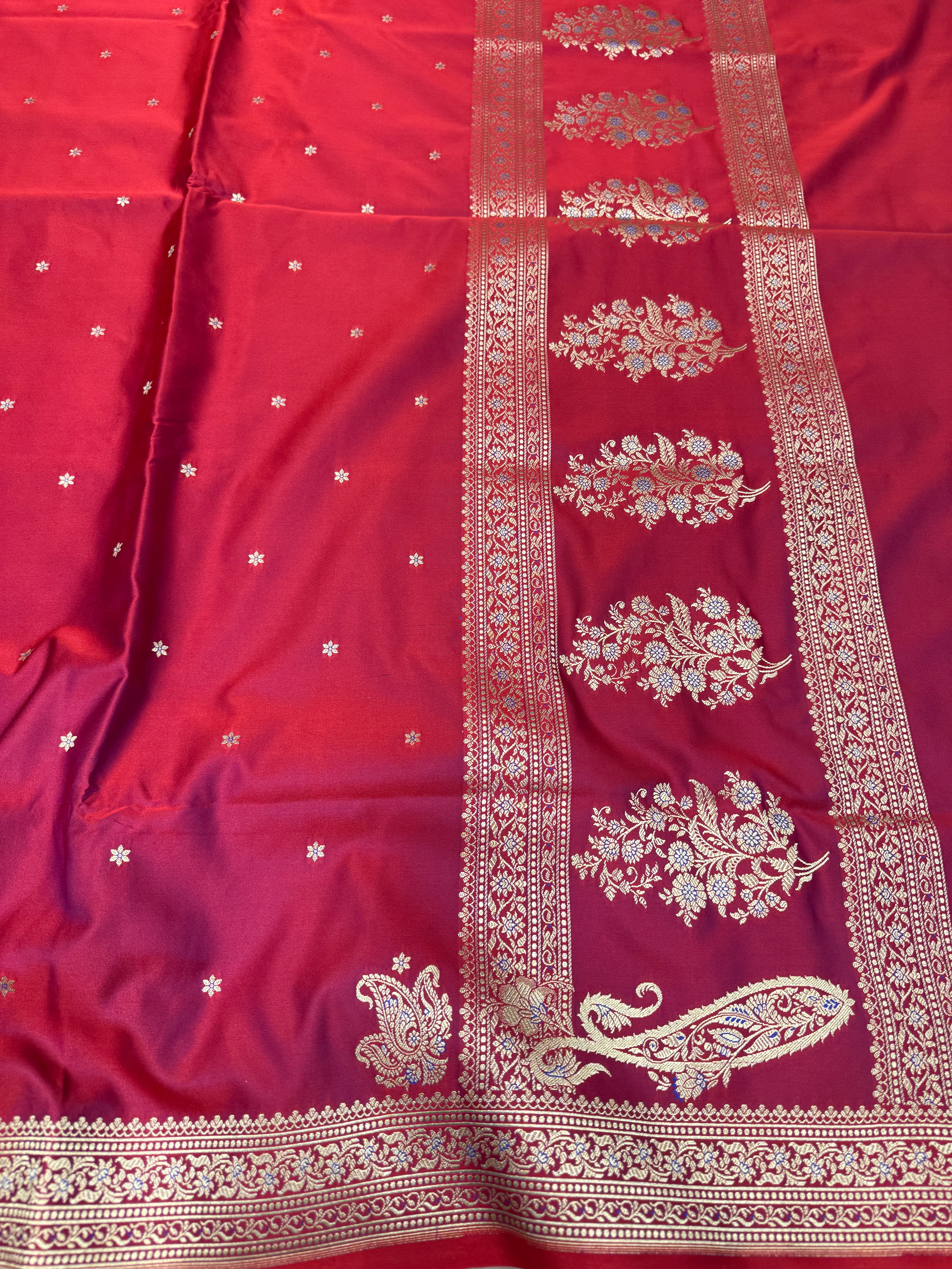 Crimson Banarasi Silk Star Butti Saree