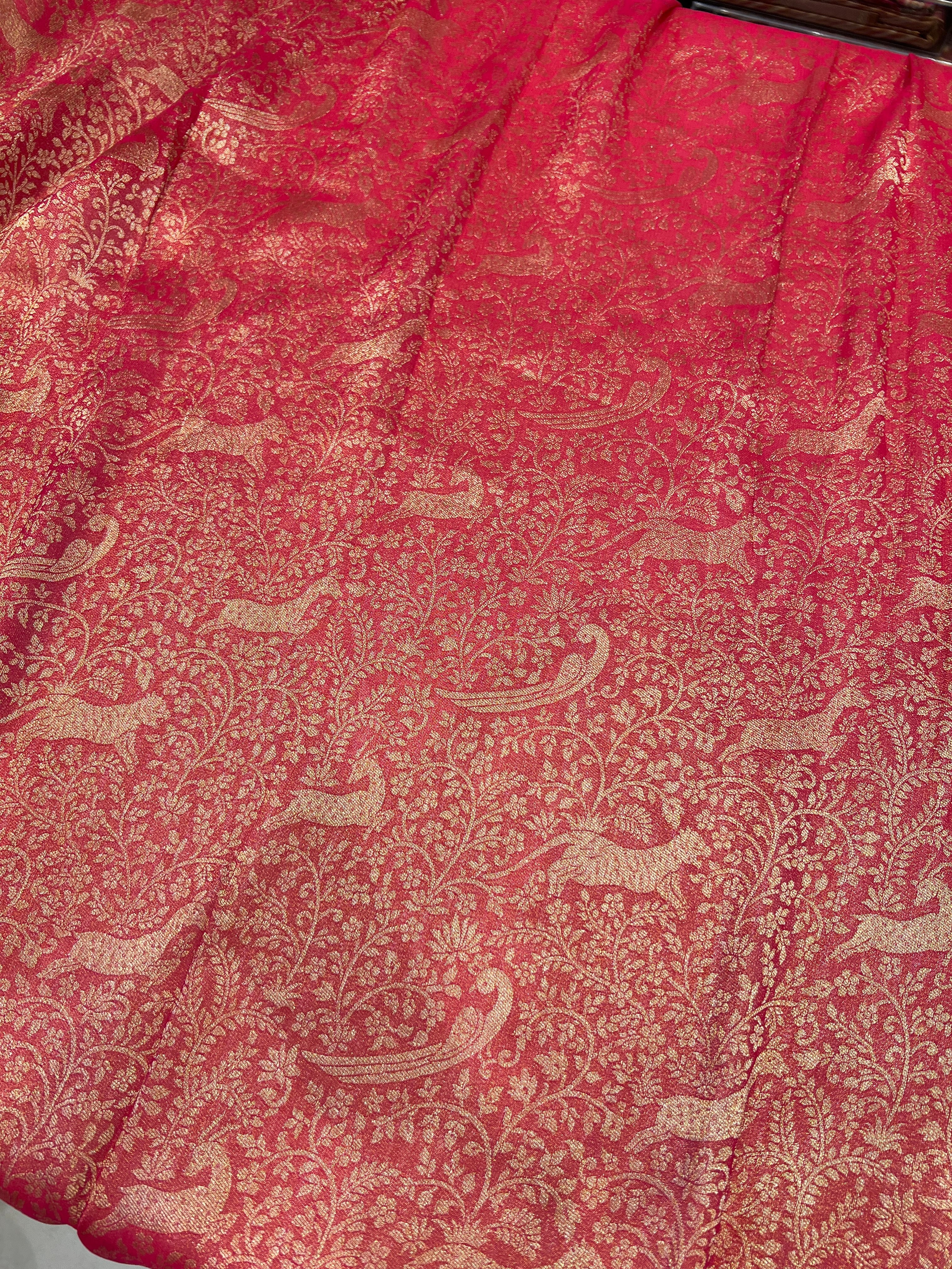 Reddish Rani Tissue Crepe Shikara Style Weave Crystal Embroidery Saree