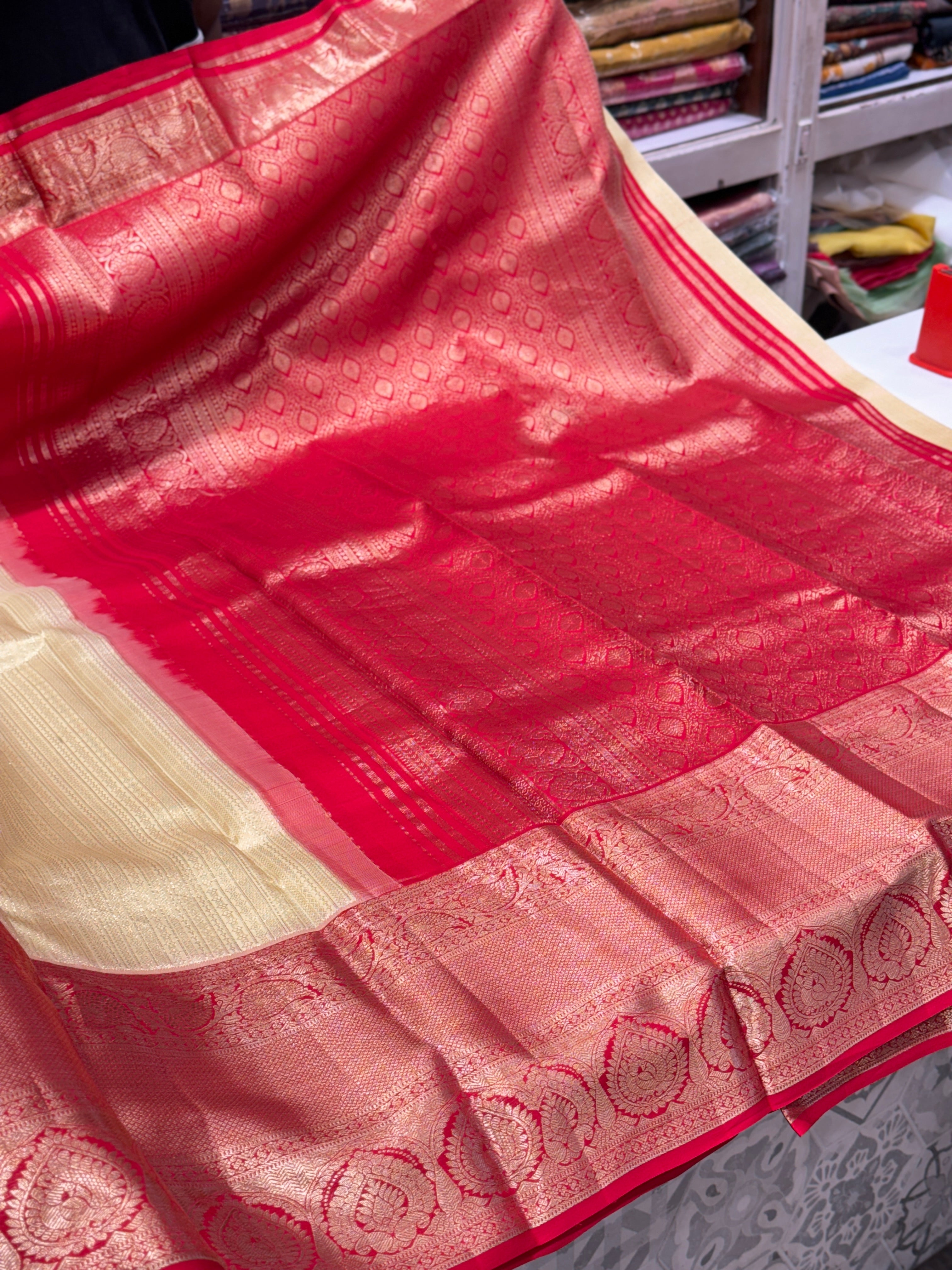 Light Beige Silk Red Pallu Kanjivaram