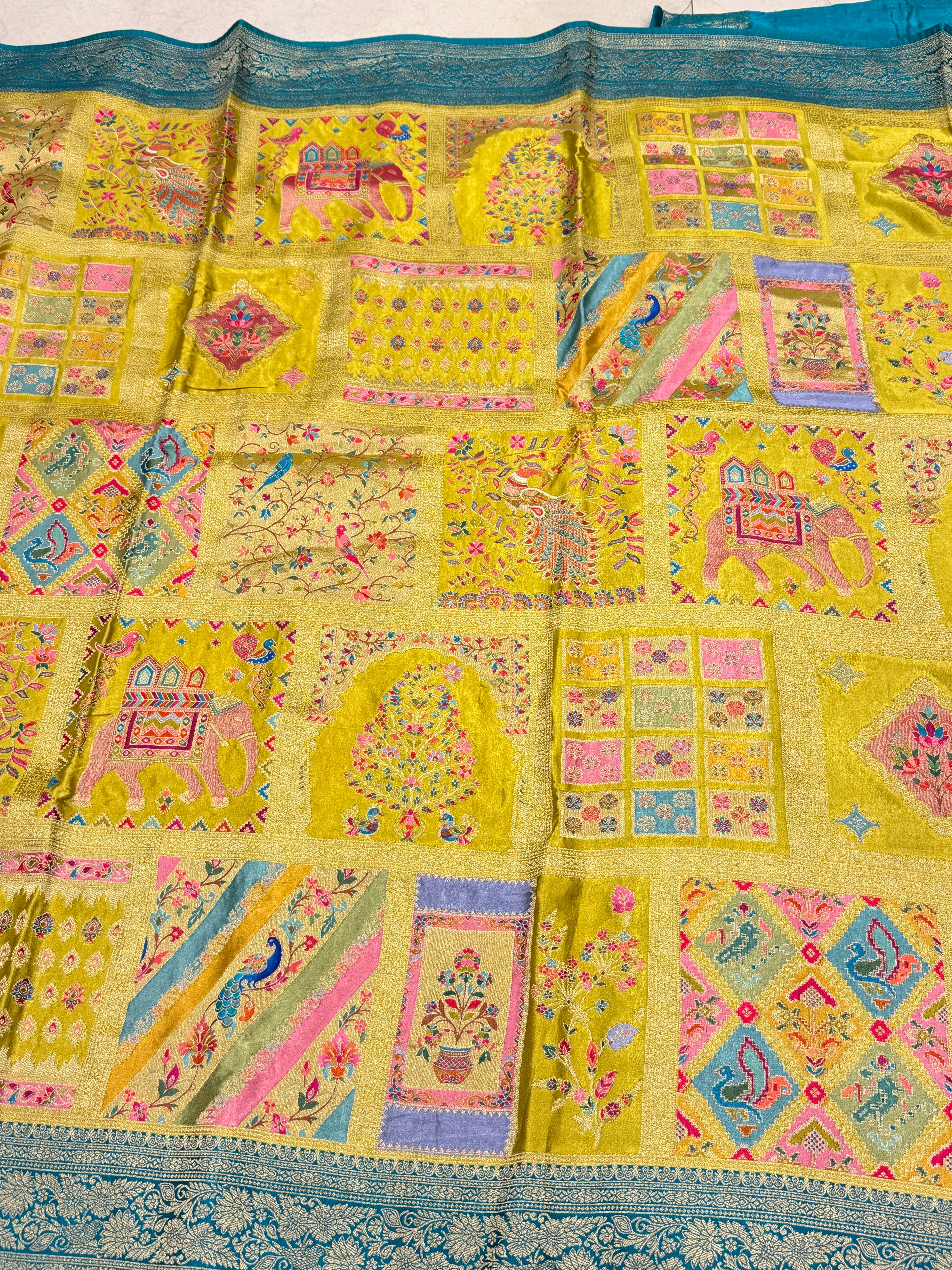 Lime Green Modal Rangkat Banarasi Multi Design Saree