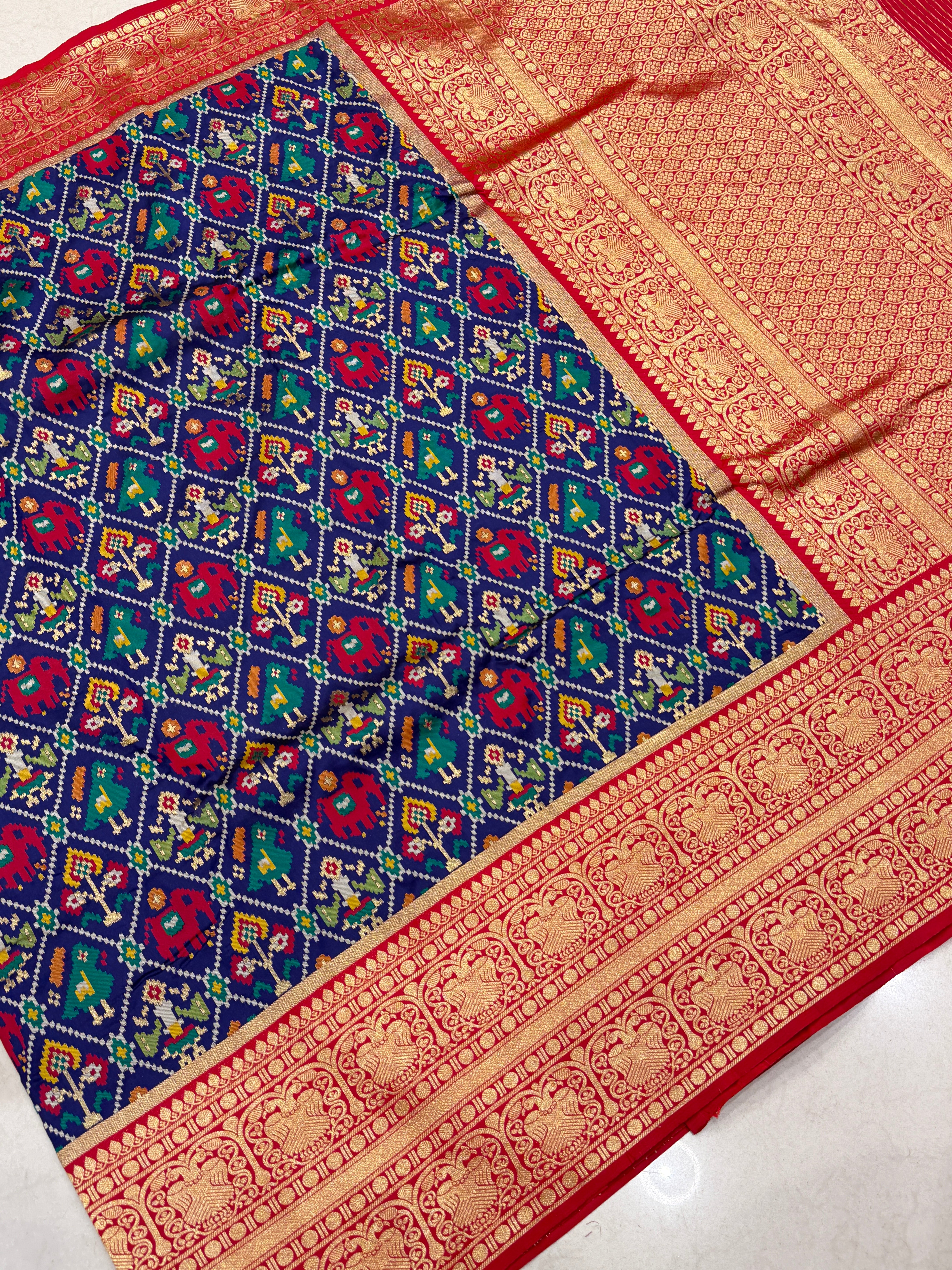 Blue Banarasi Patola Kanjivaram Style Border Saree