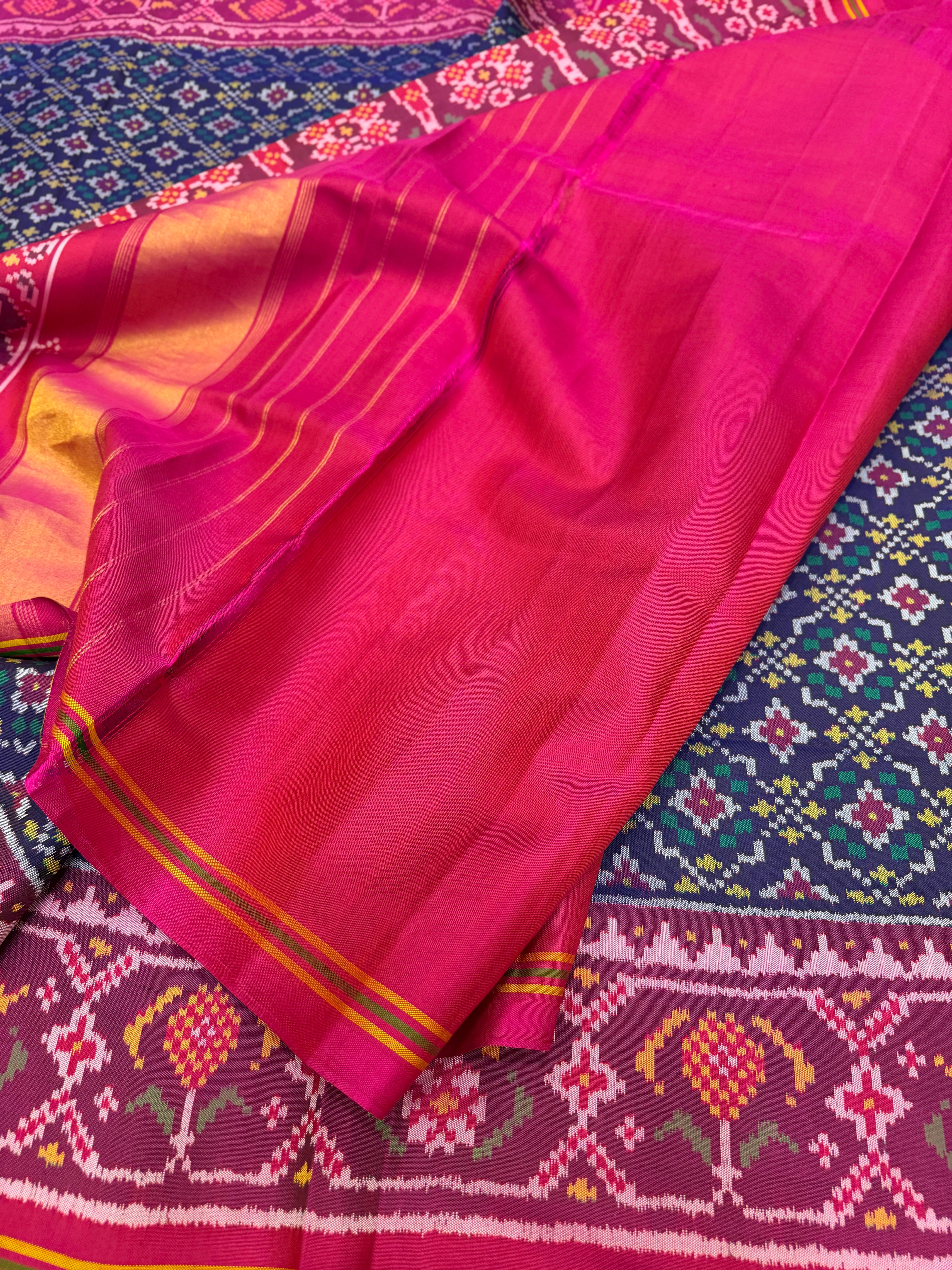 Blue Button Phool Patan Patola Handloom Pure Silk Saree