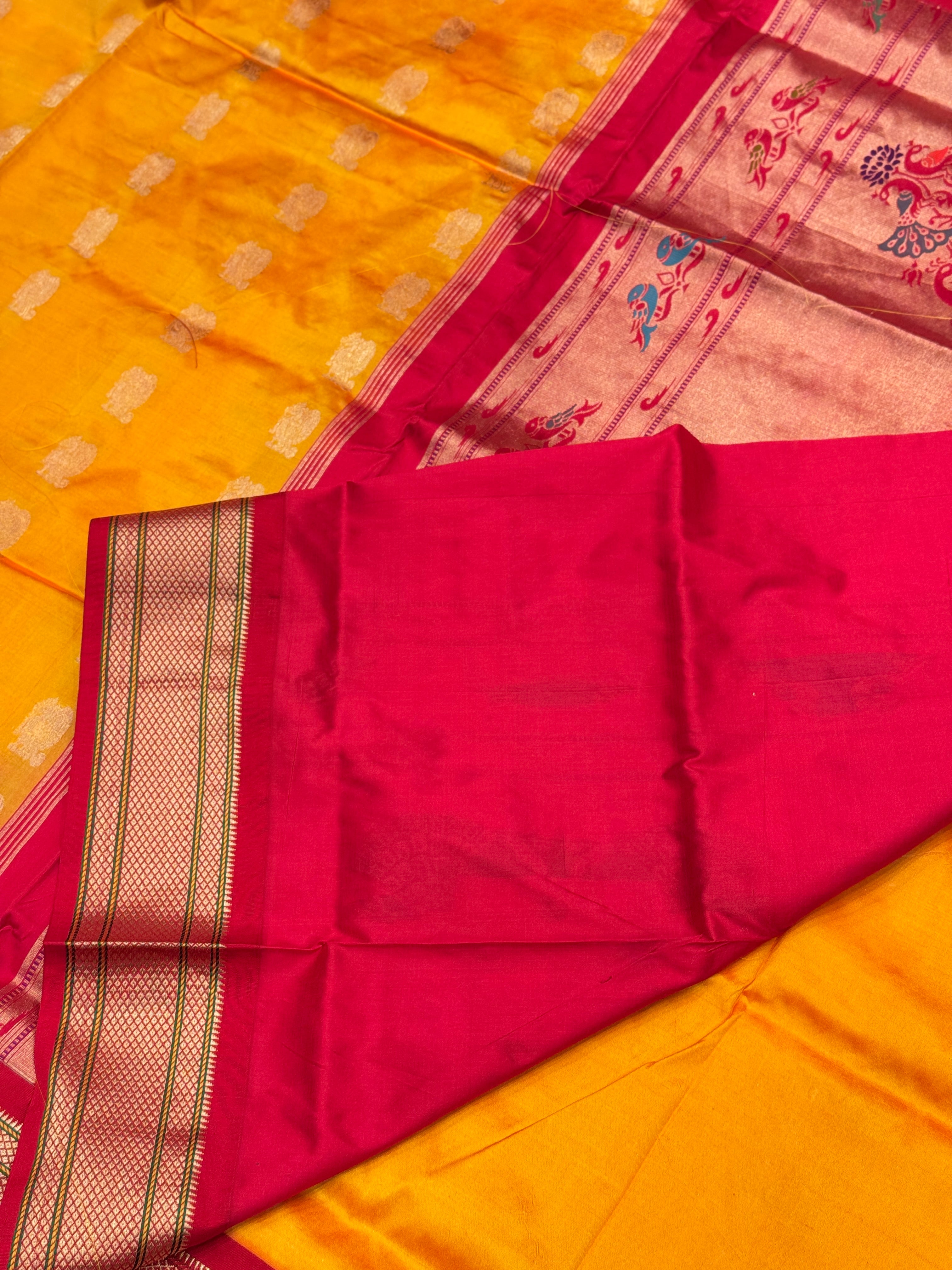 Yellow Red Pure Silk Paithani Saree