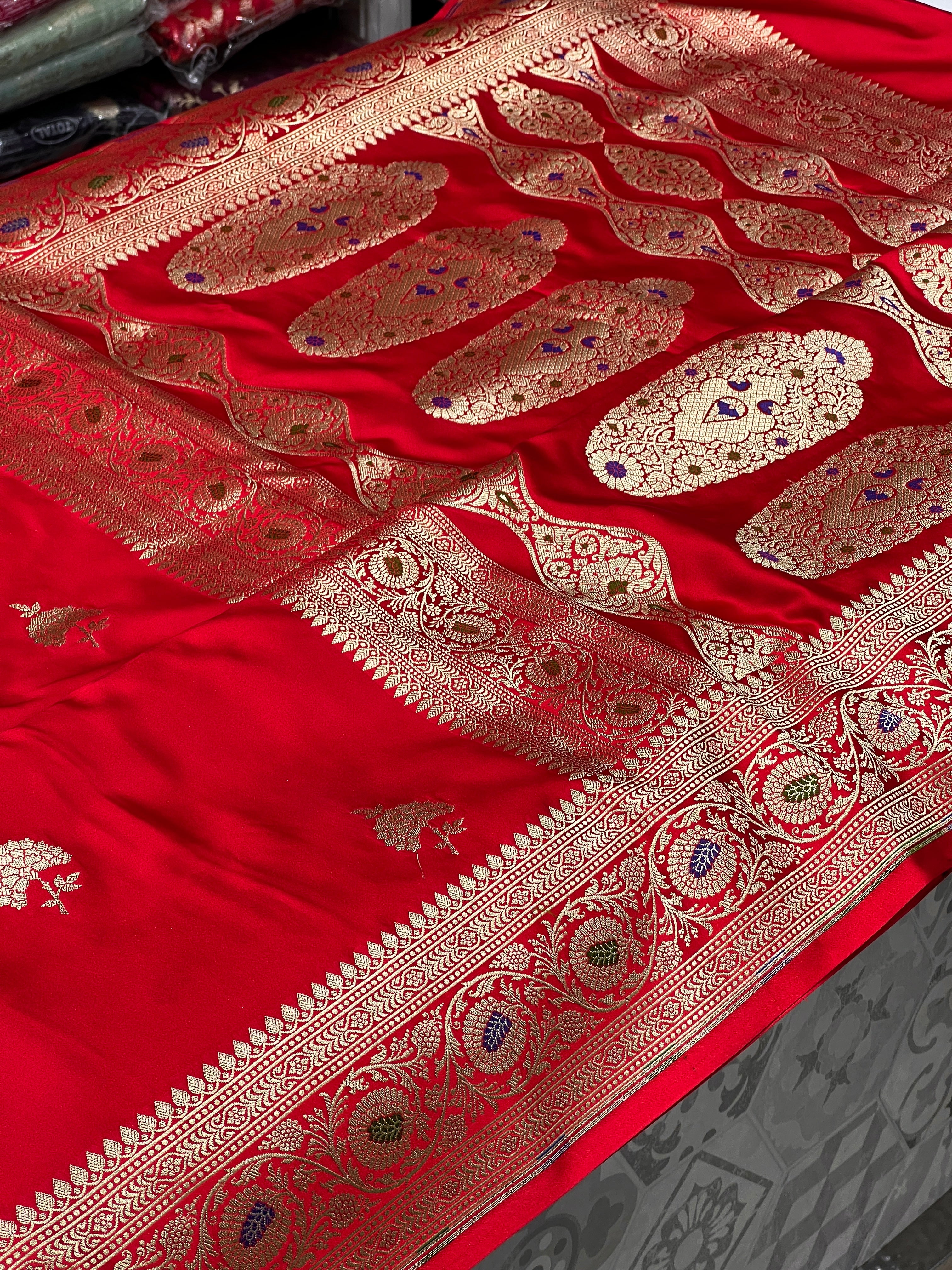 Red Banarasi Silk Meenakari Border Saree