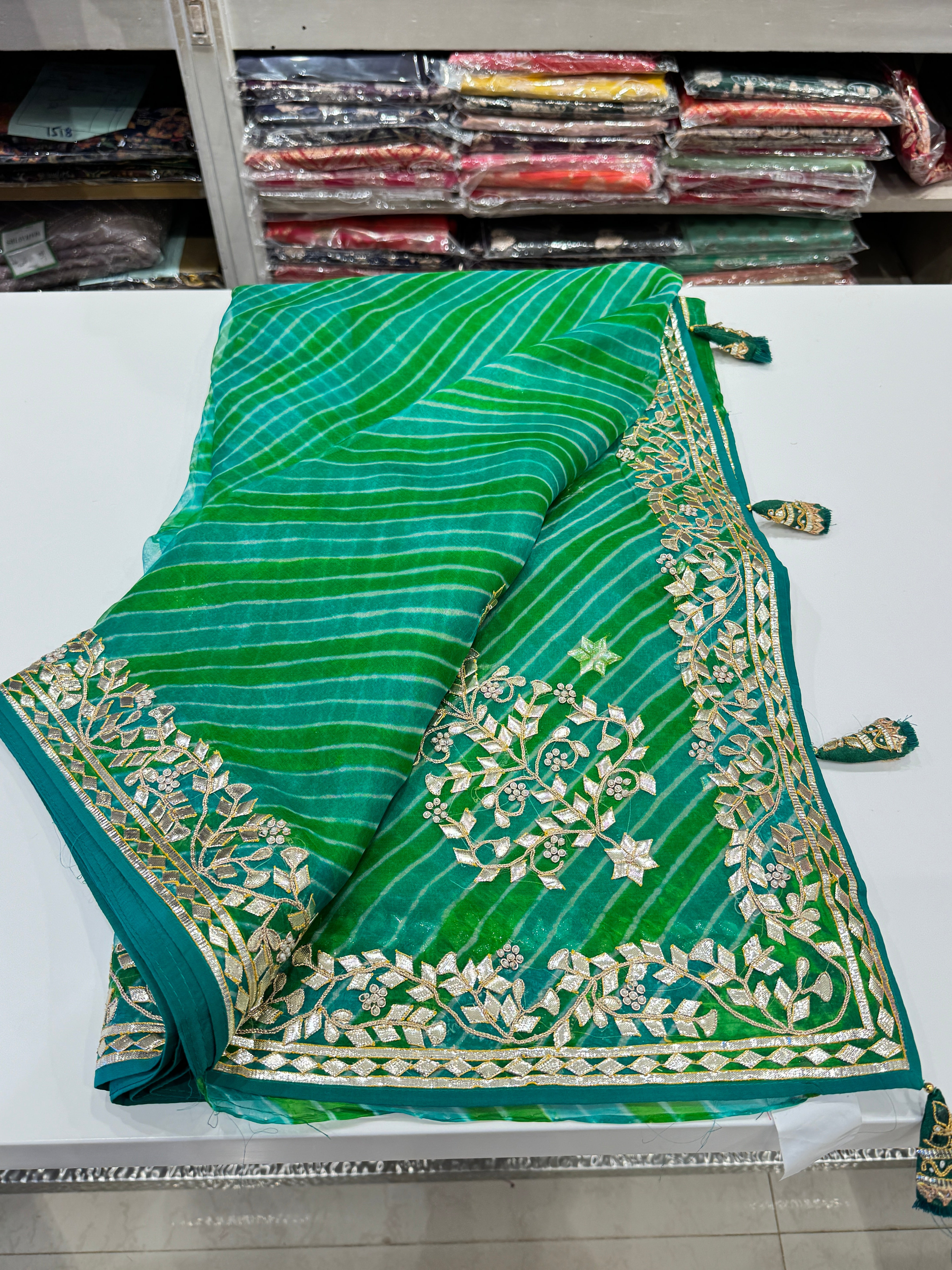 Green Organza Leheriya Gotapatti Saree