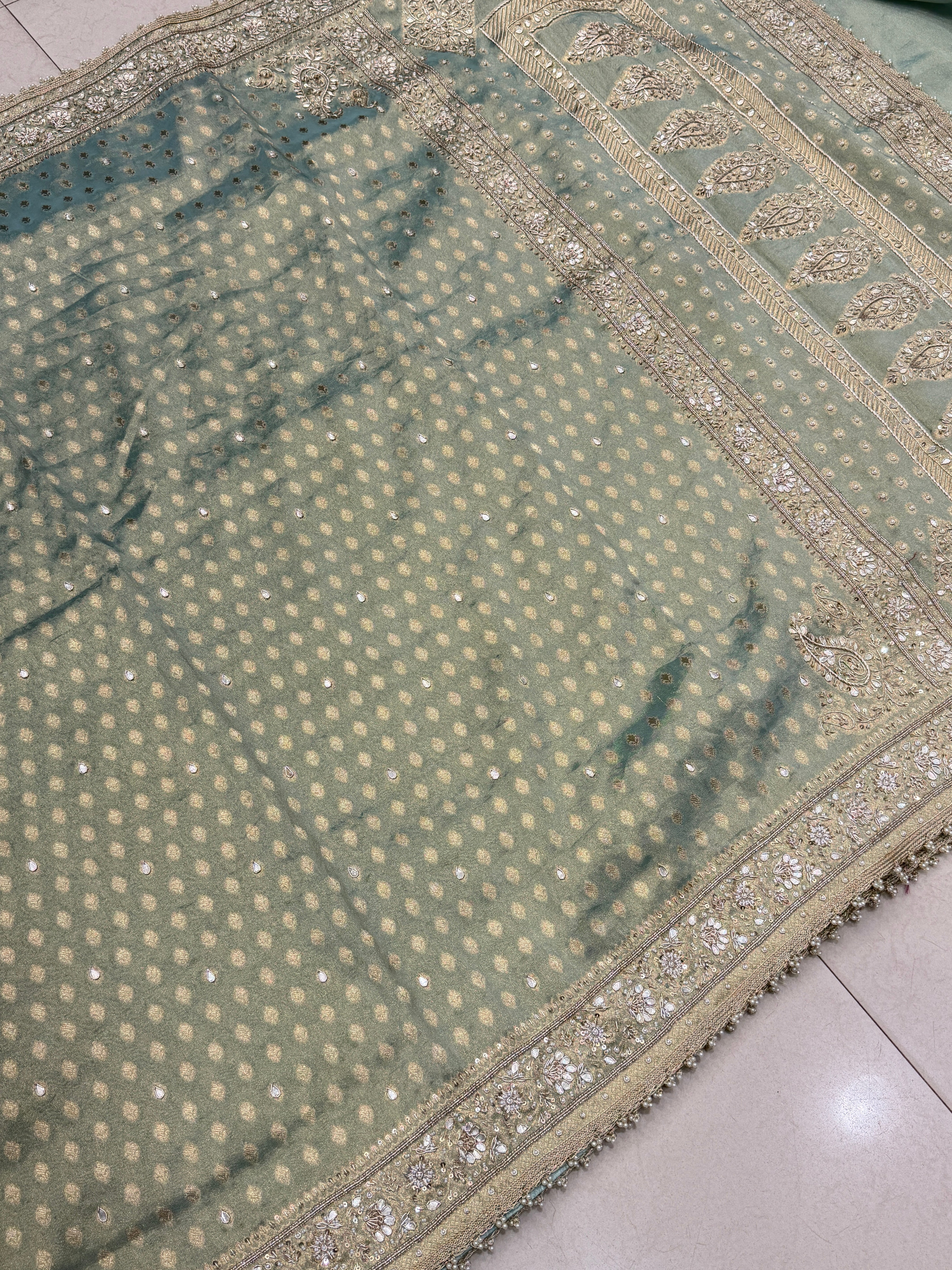 Sea Green Tissue Banarasi Buttis Zardosi Embroidery Saree