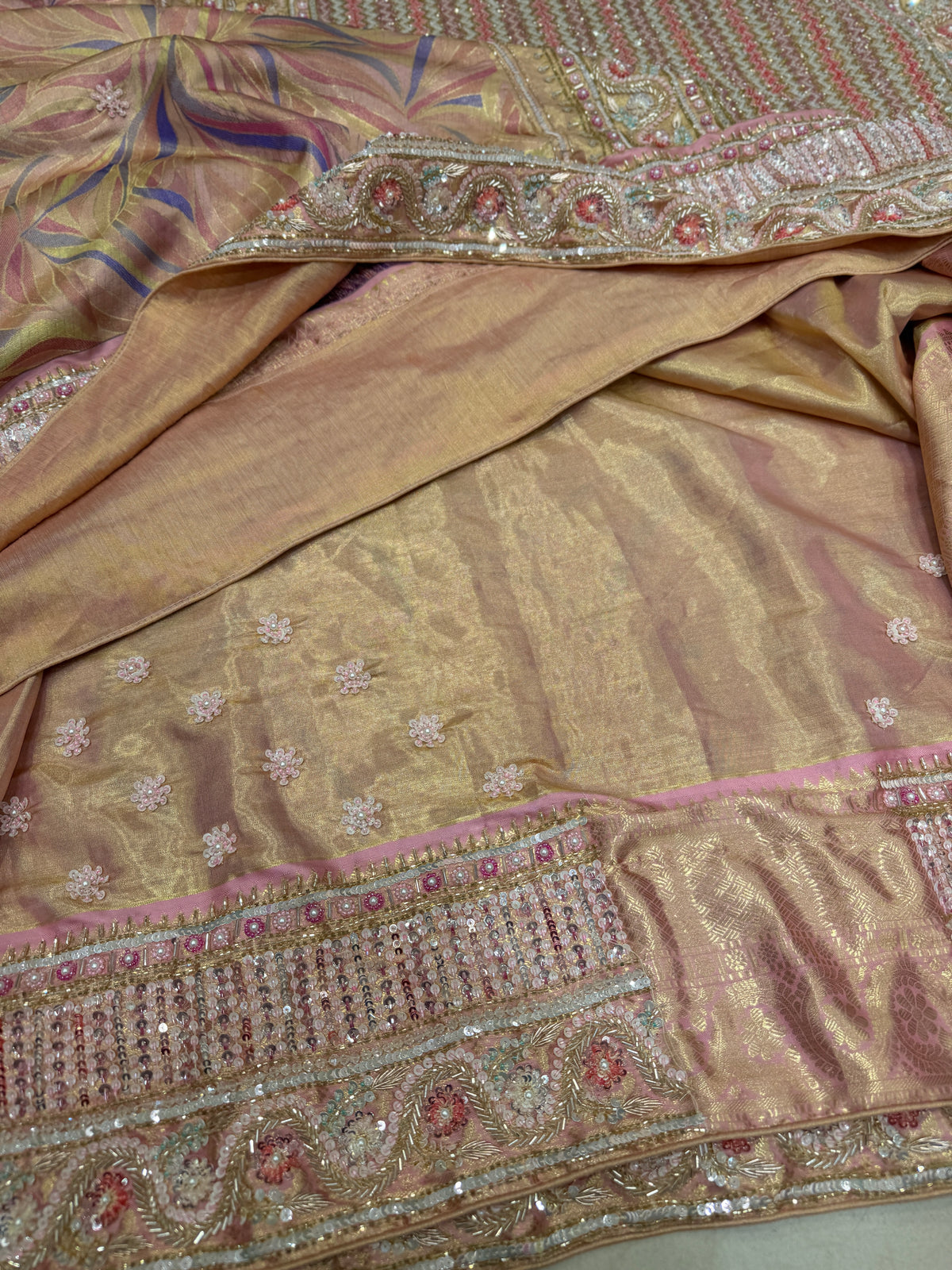 Pink Rangkat Kanjivaram Moti Zardosi Hand Embroidery Saree