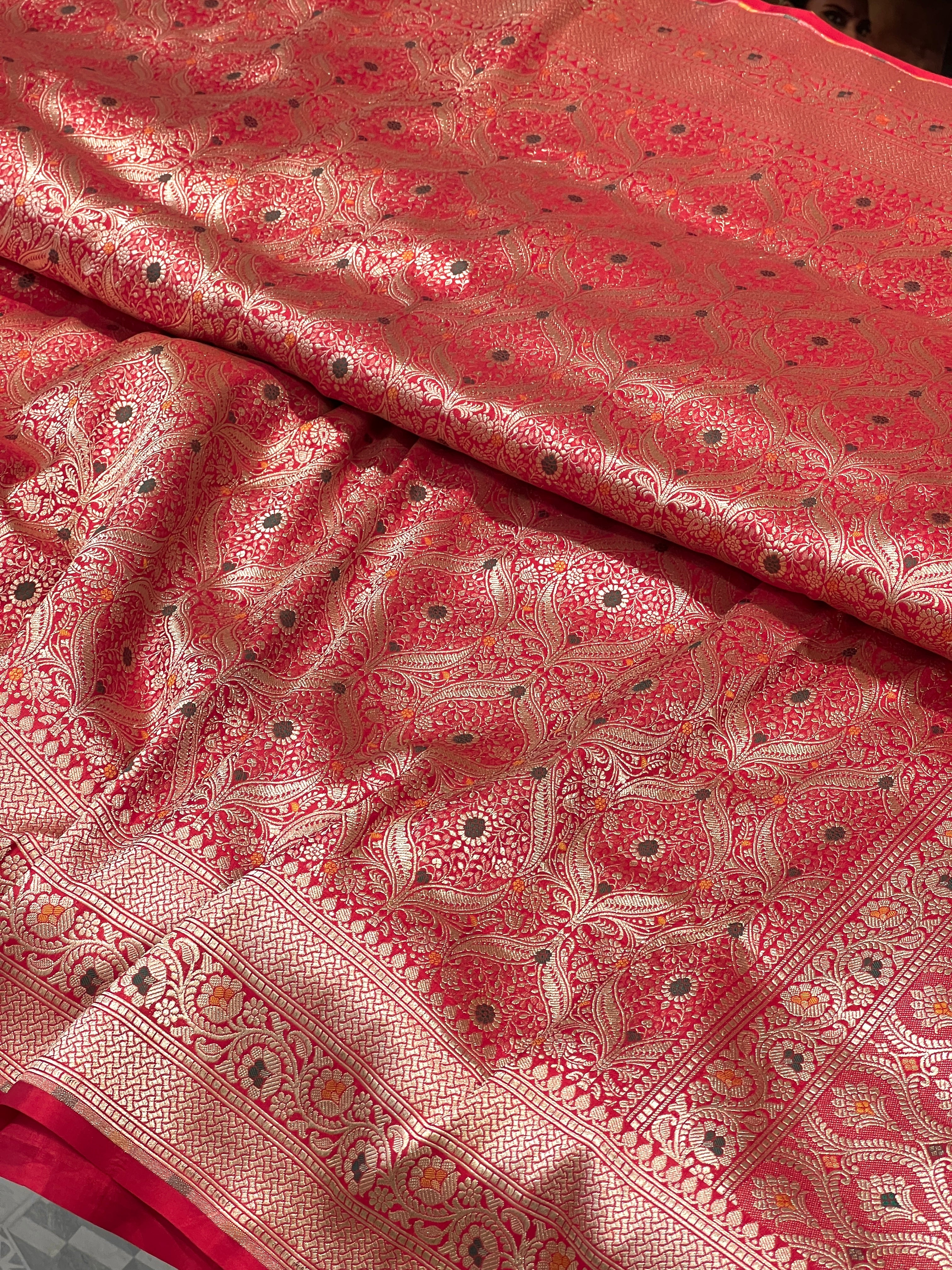 Red Handloom Meenakari Katan Saree