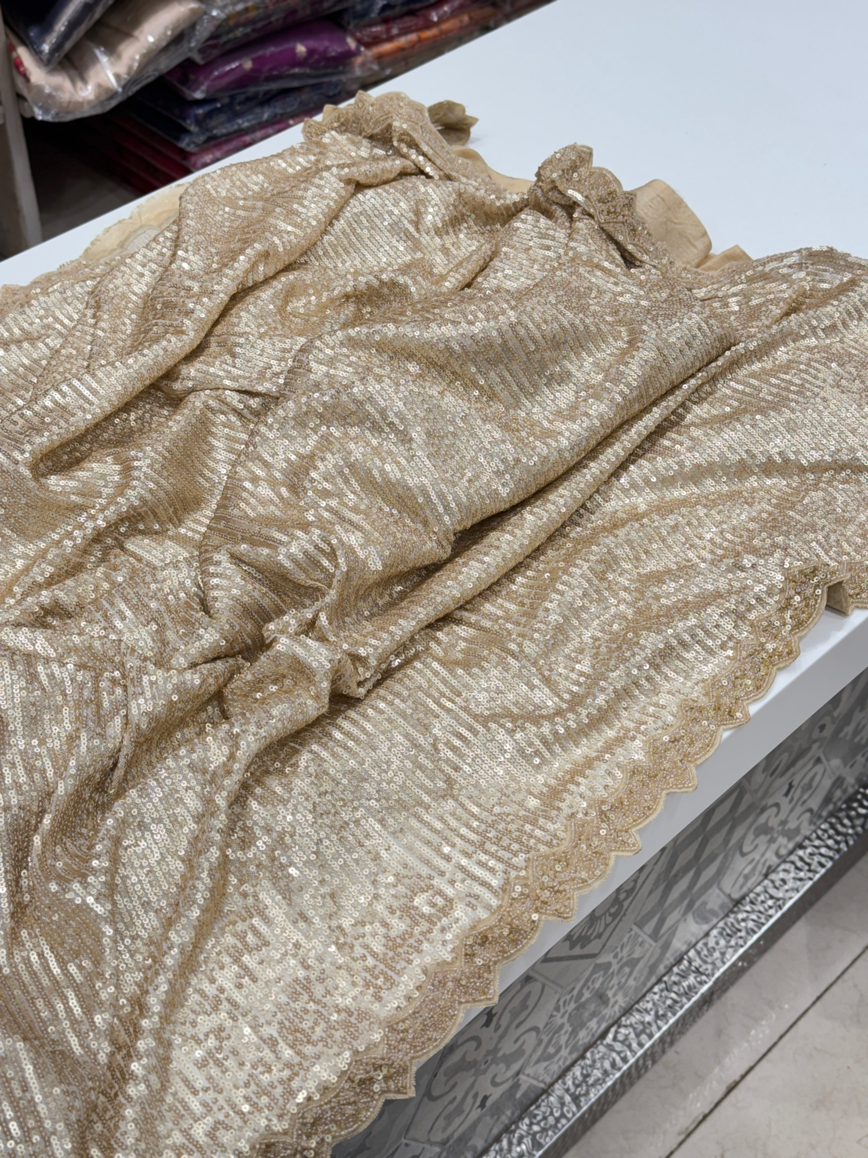 Champagne Golden Sequin Saree