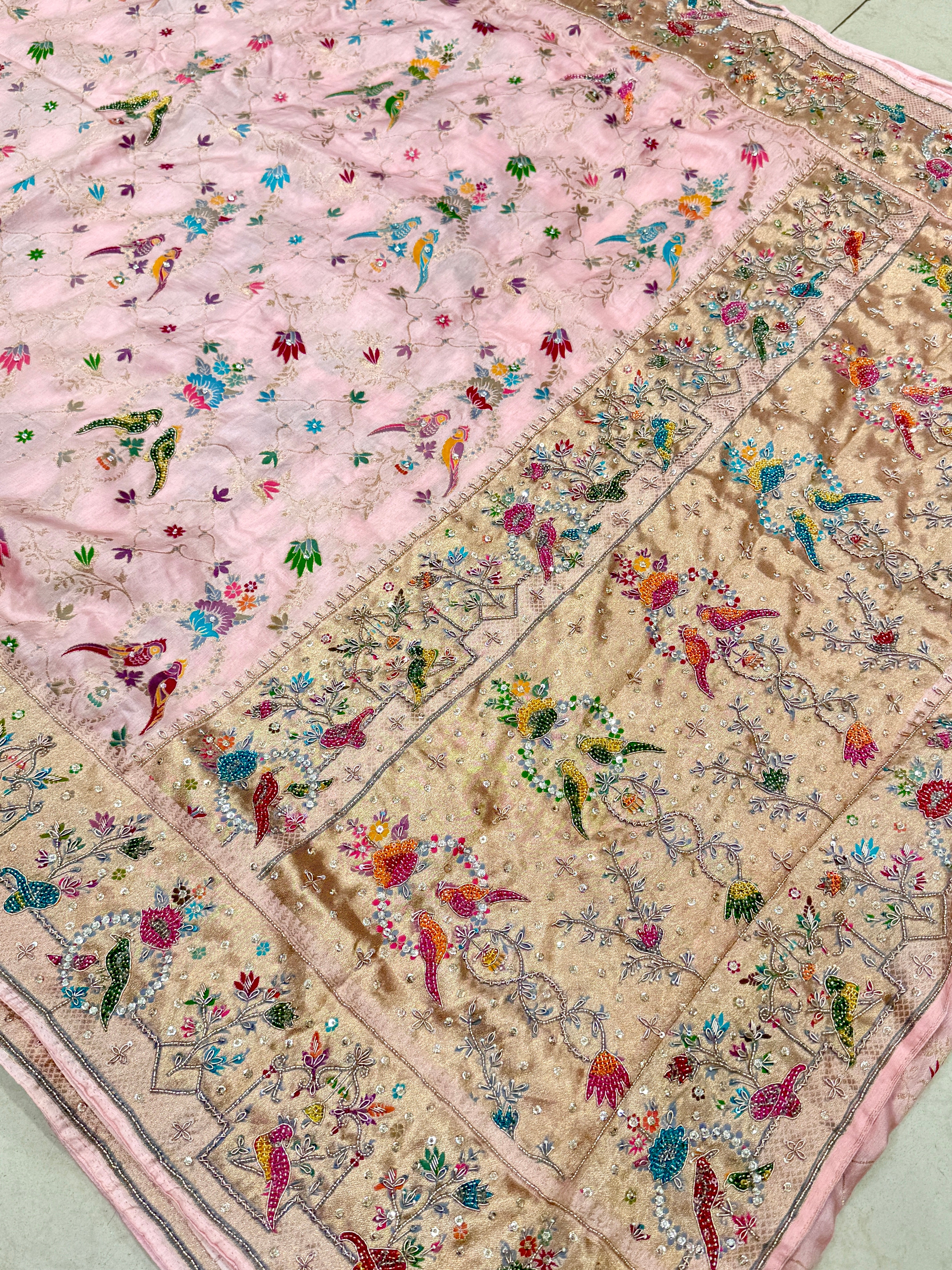 Pink Banarasi Munga Shikara Embroidery Saree