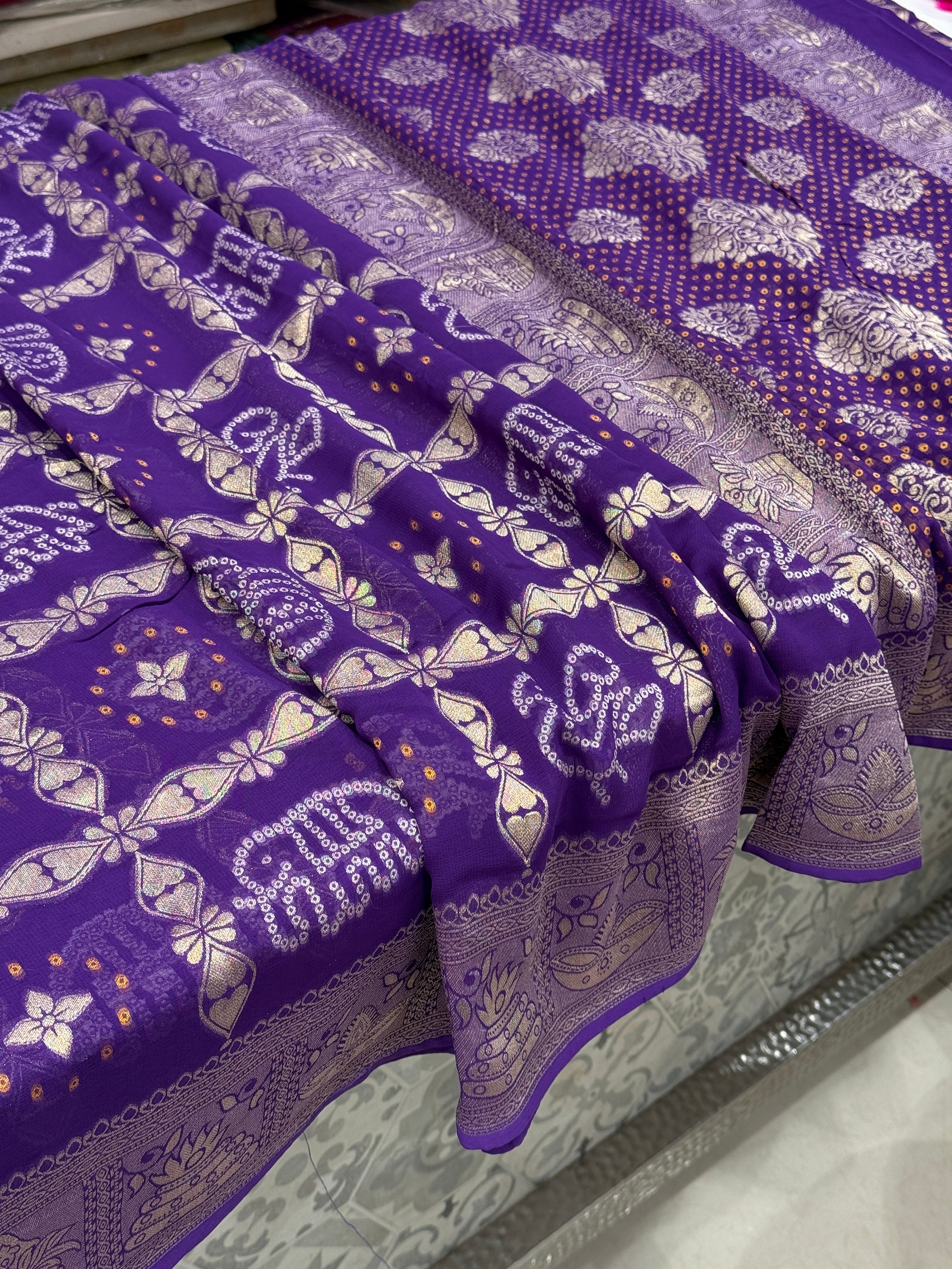 Violet Woven Bandhej Georgette Gharchola Saree 3.0