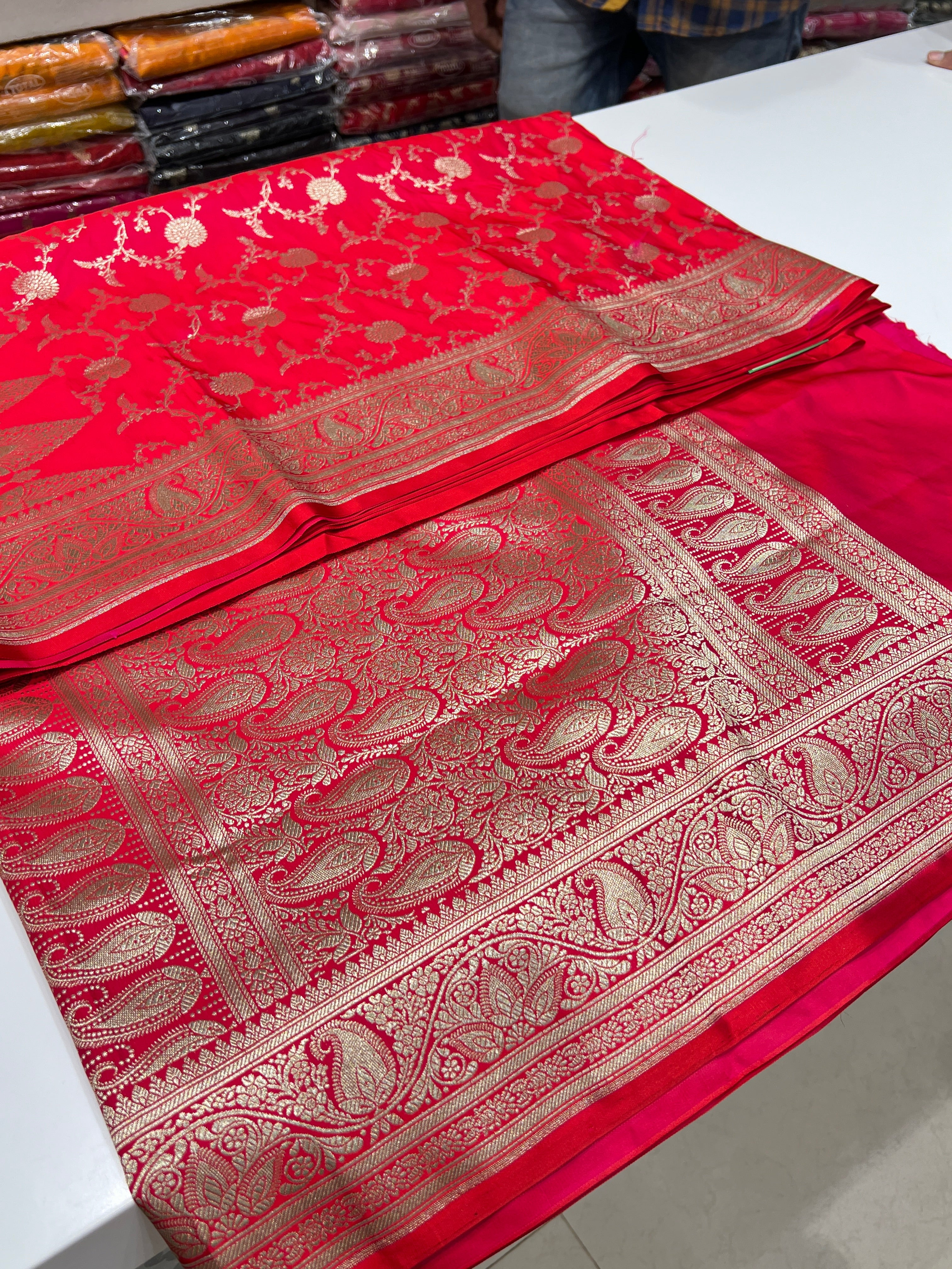 Reddish Pink Banarasi Floral Silk Saree