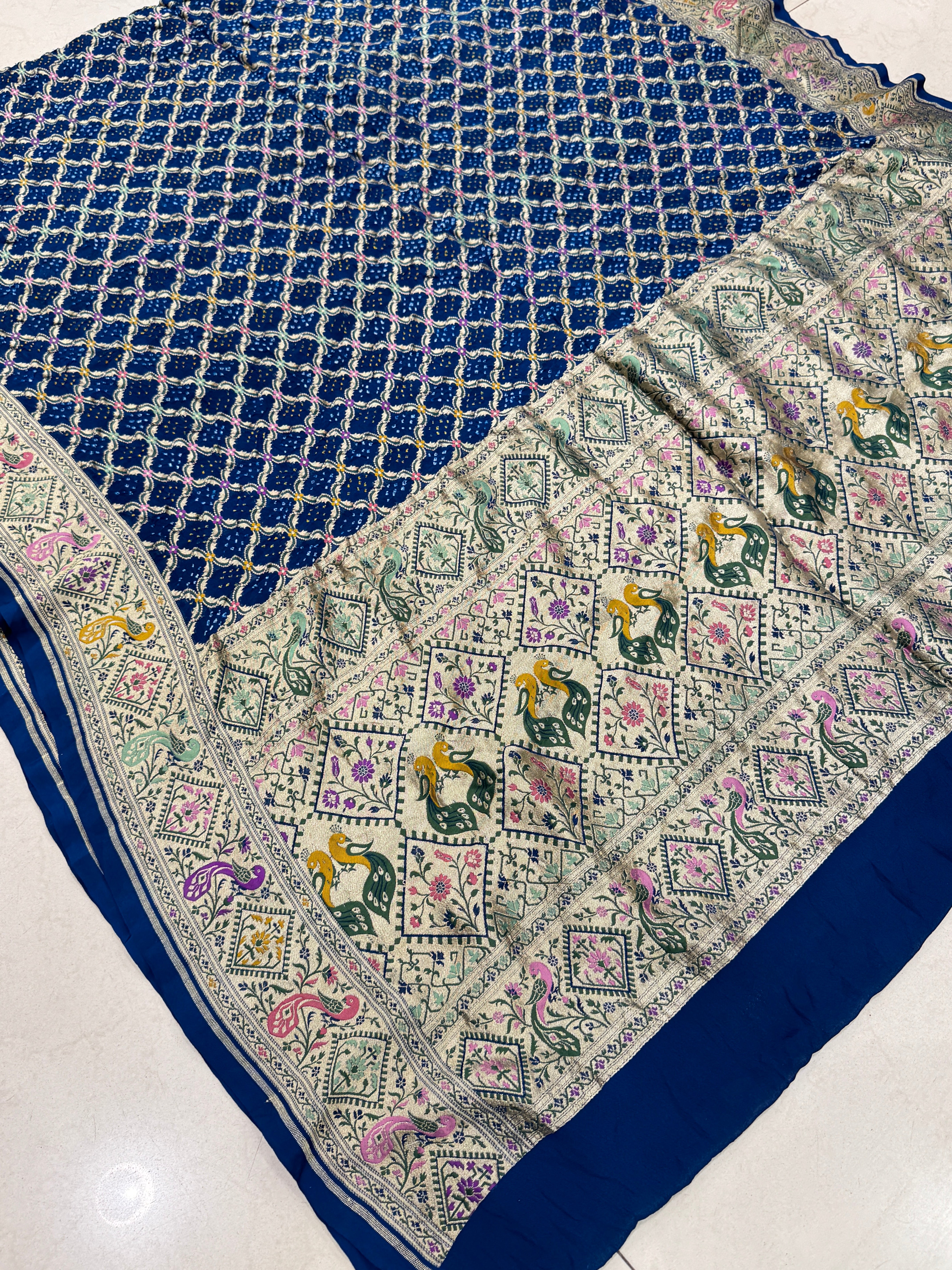 Blue Meenakari Bandhej Saree Paithani Style