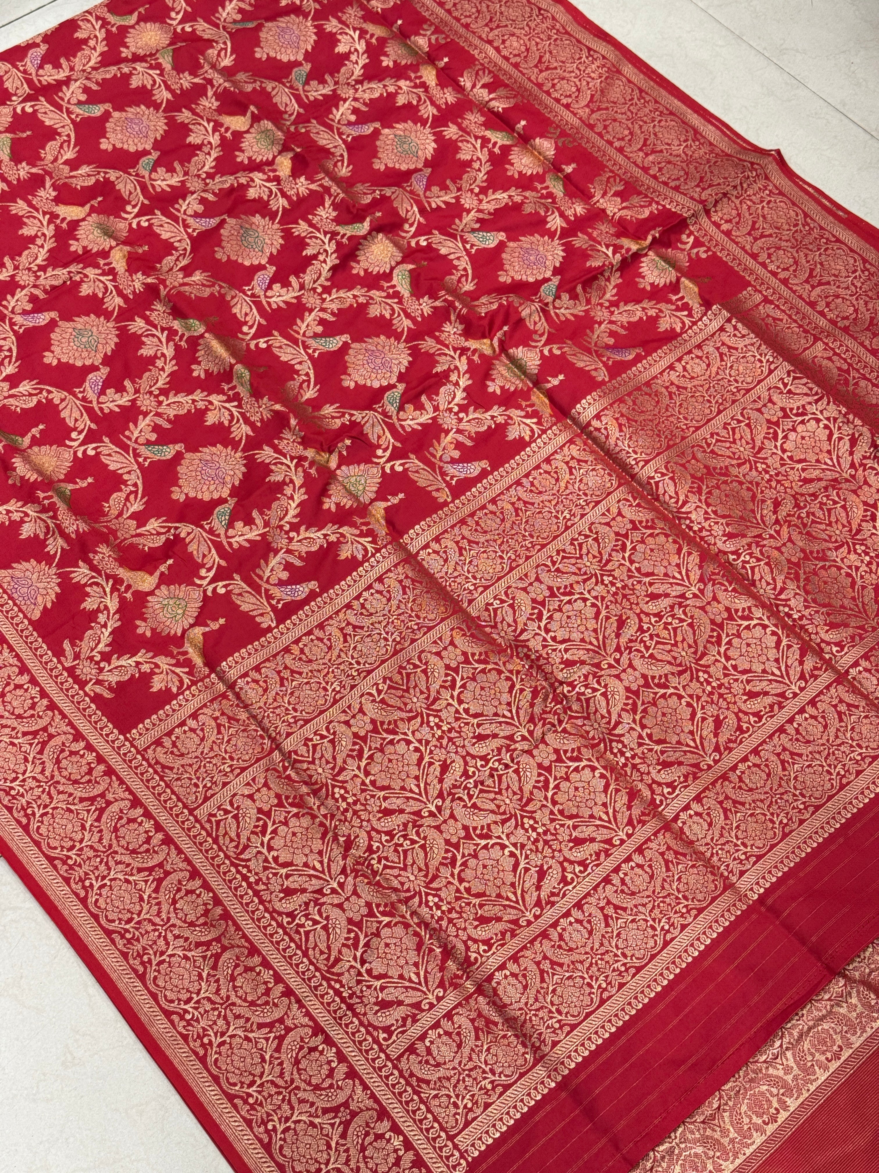 Red Duck Parrot Butta Banarasi Silk Saree