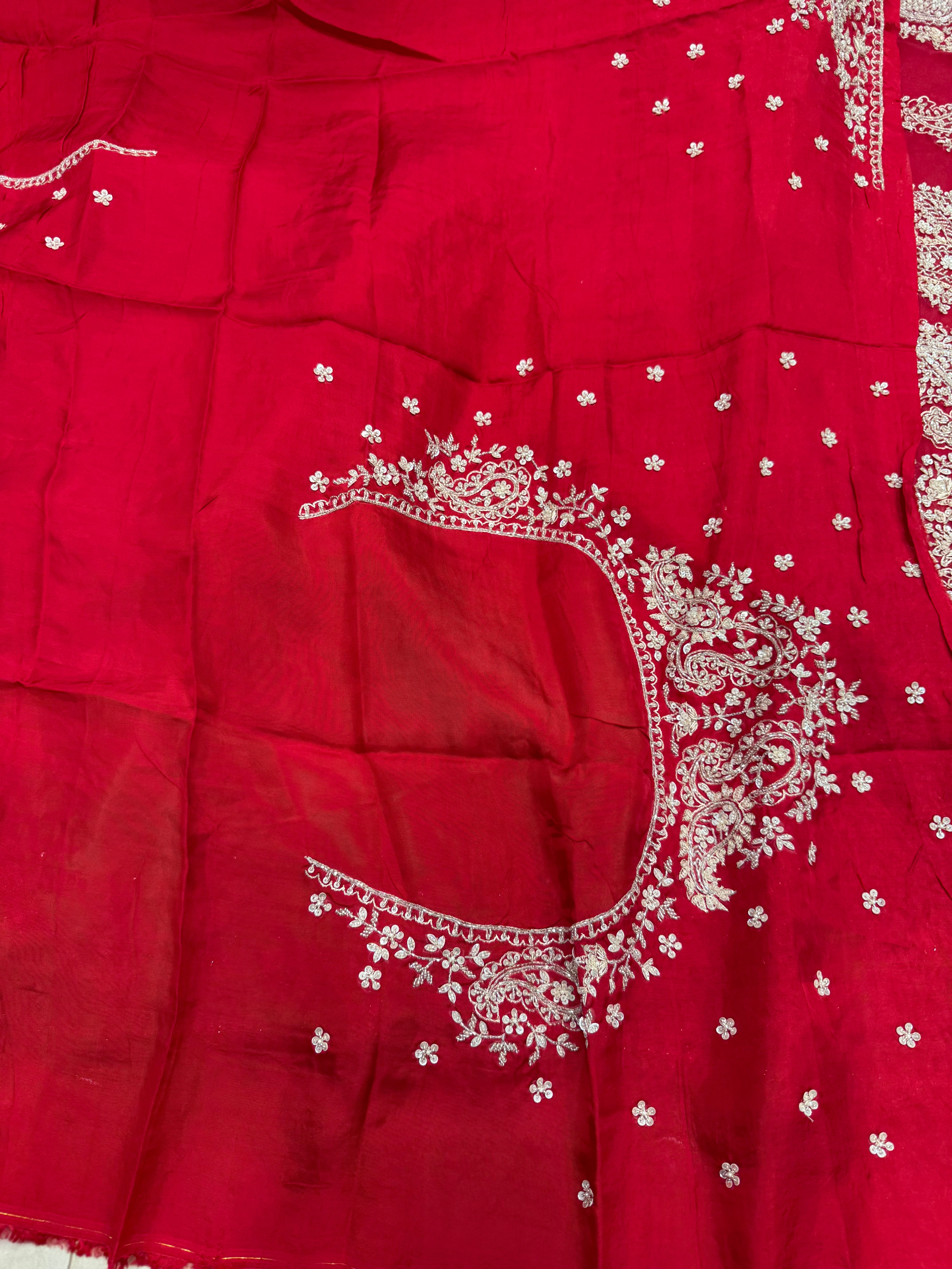 Red Organza Hand Embroidery Saree