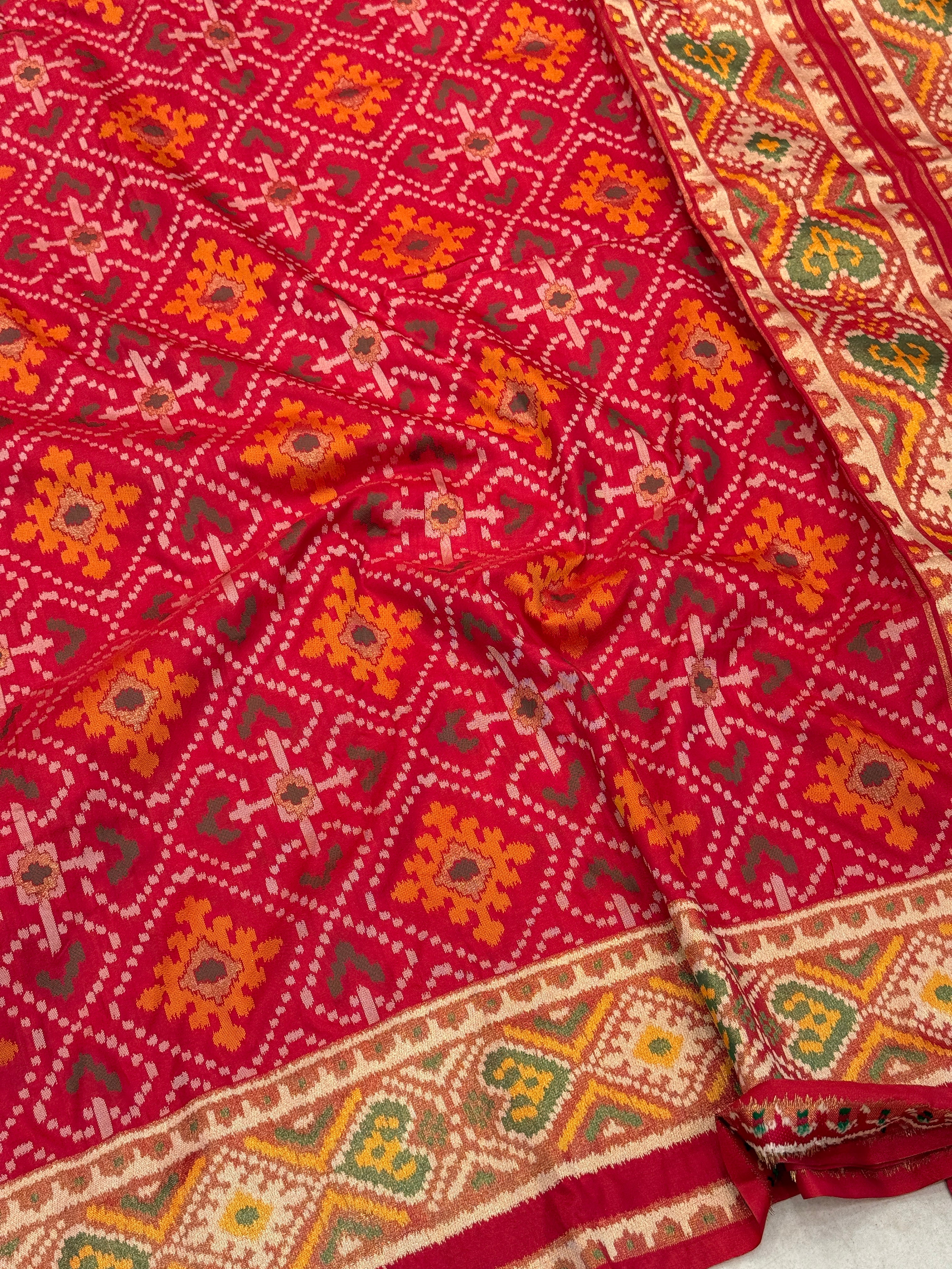 Red Ratan Chowk Semi Silk Weaved Patan Patola Saree
