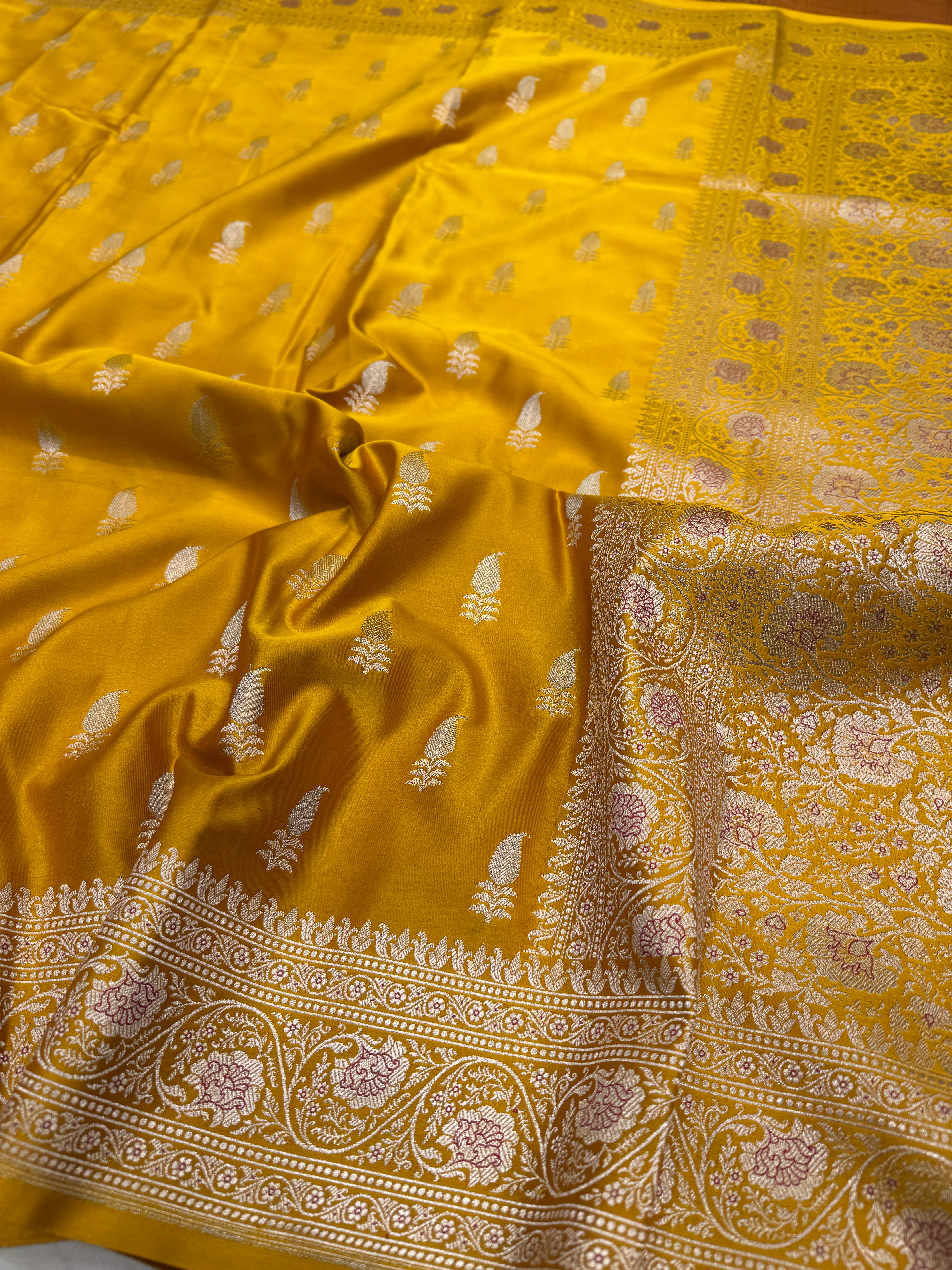Yellow Banarasi Silk Sona Roopa Buttis Saree