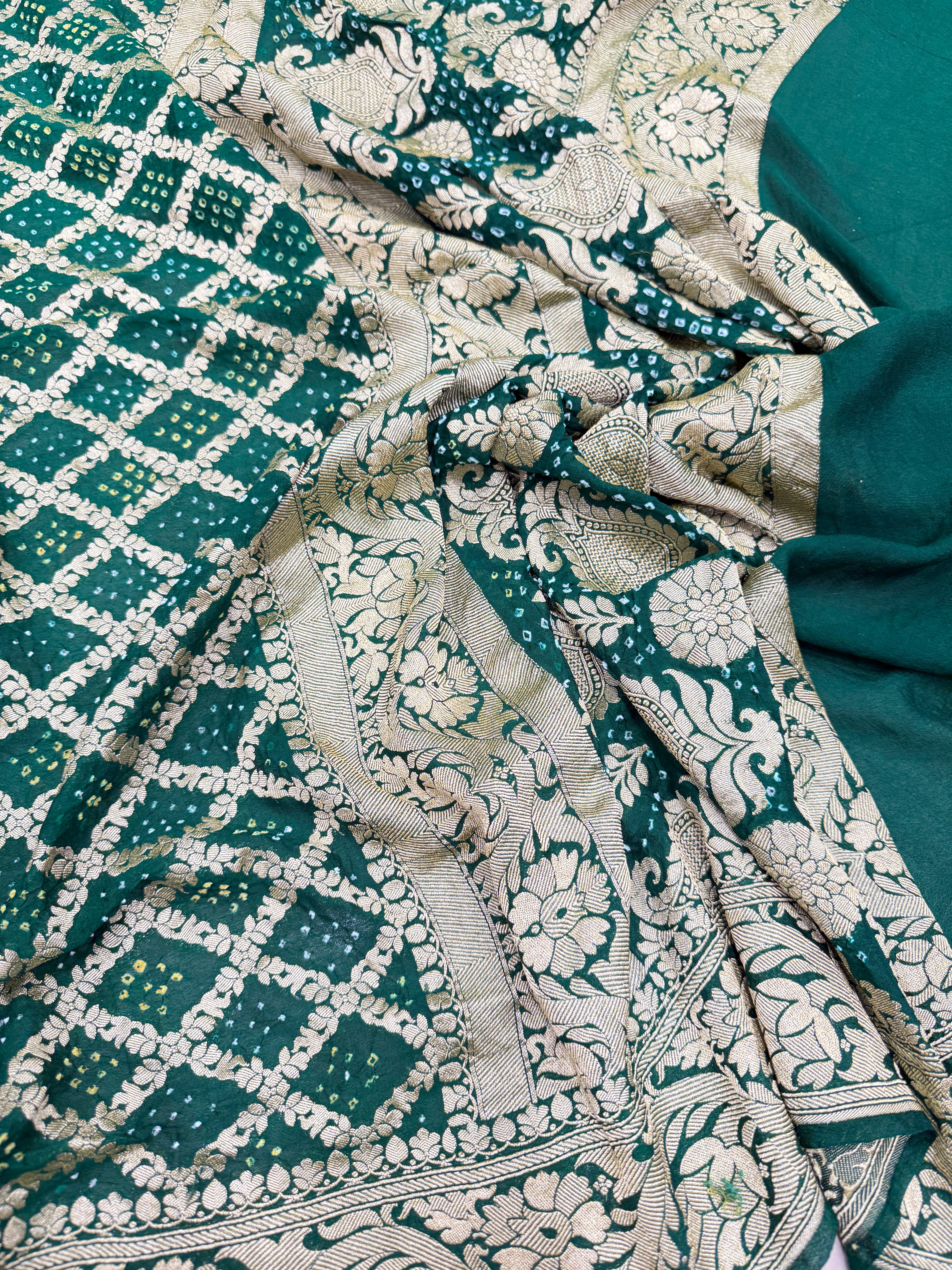 Bottle Green Bandhej Bandhini Saree