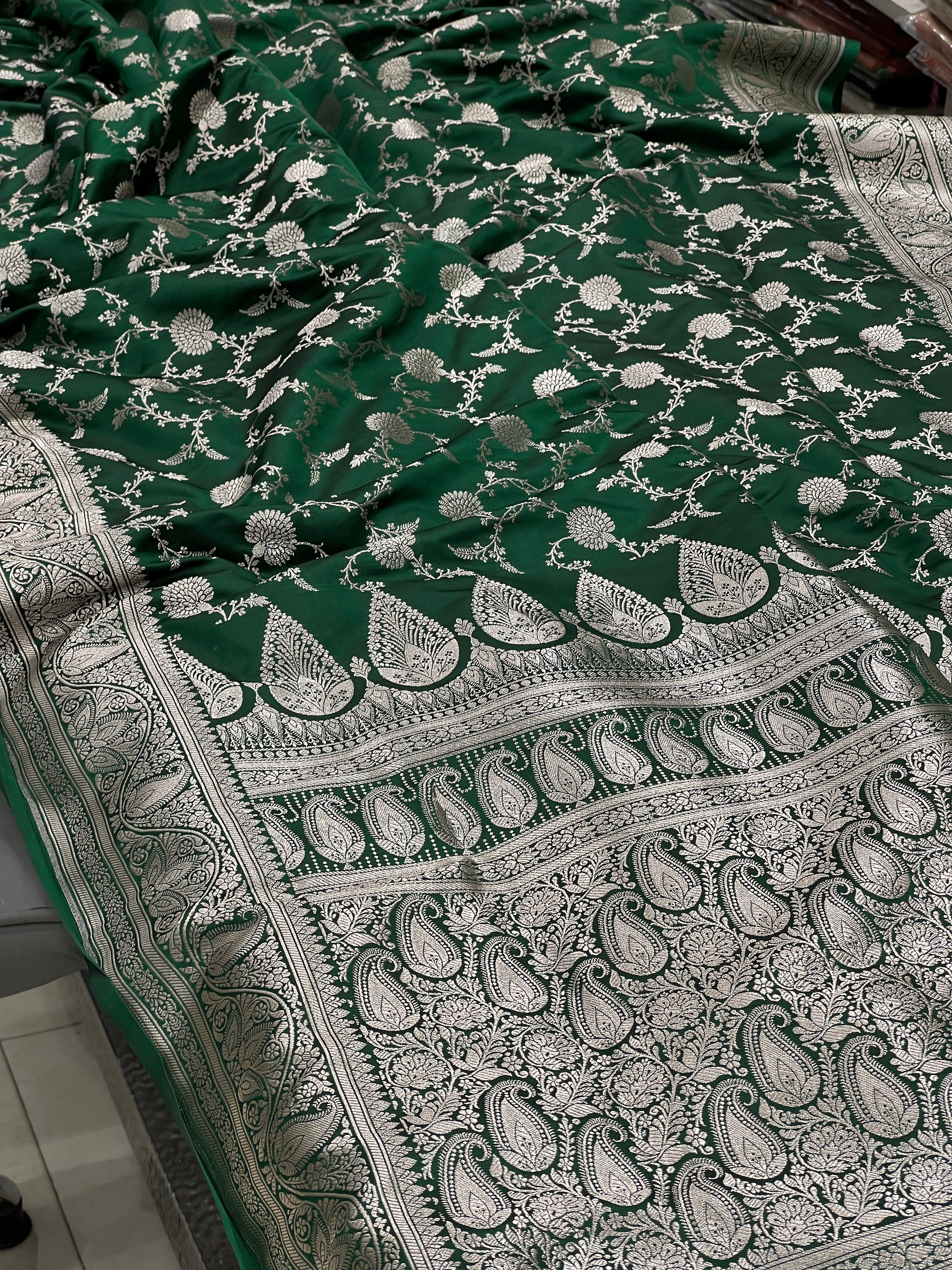 Green Banarasi Silk Jaal Saree