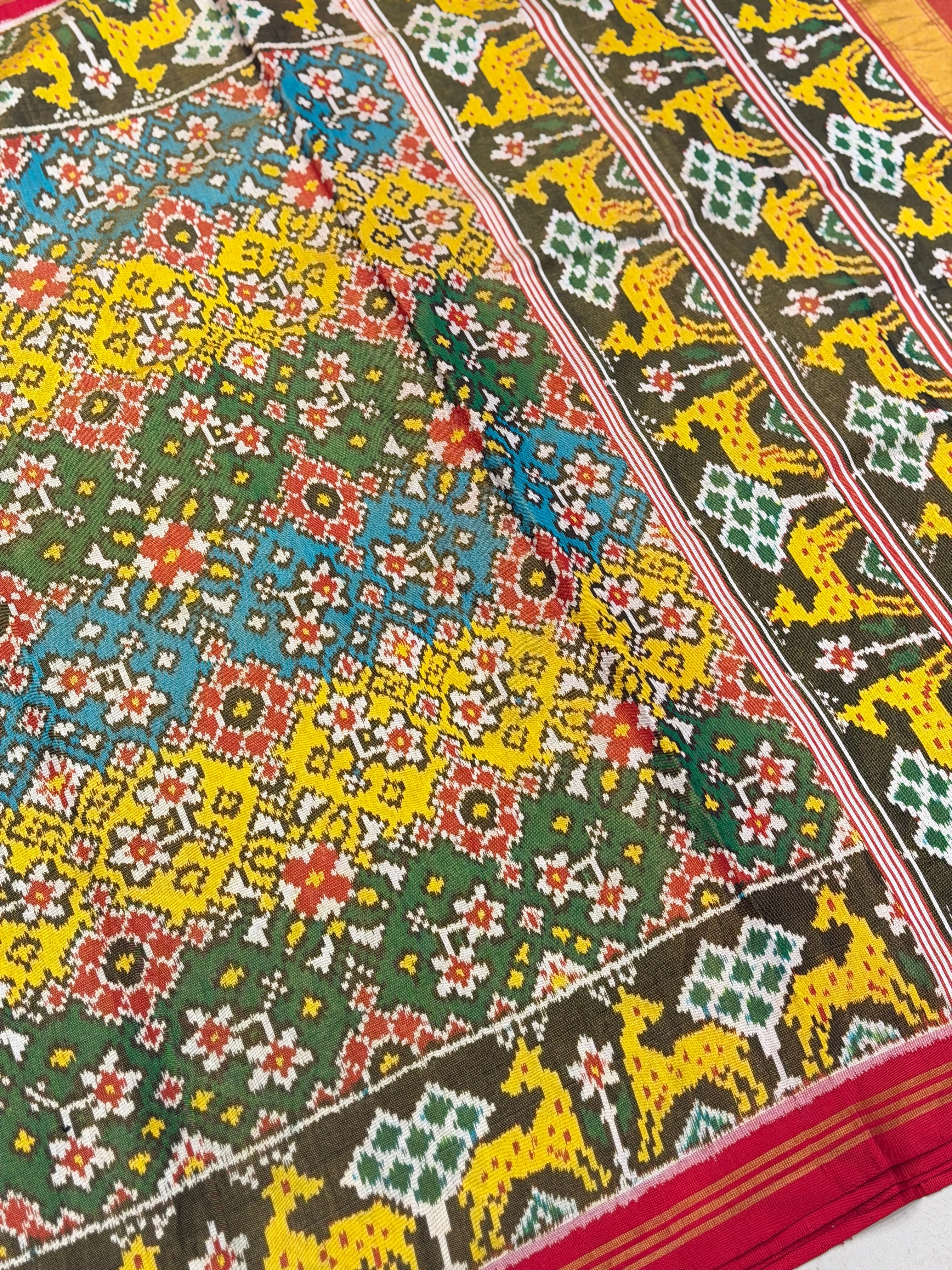 Contemporary Navratna Tissue Handloom Patan Patola Ikat Saree