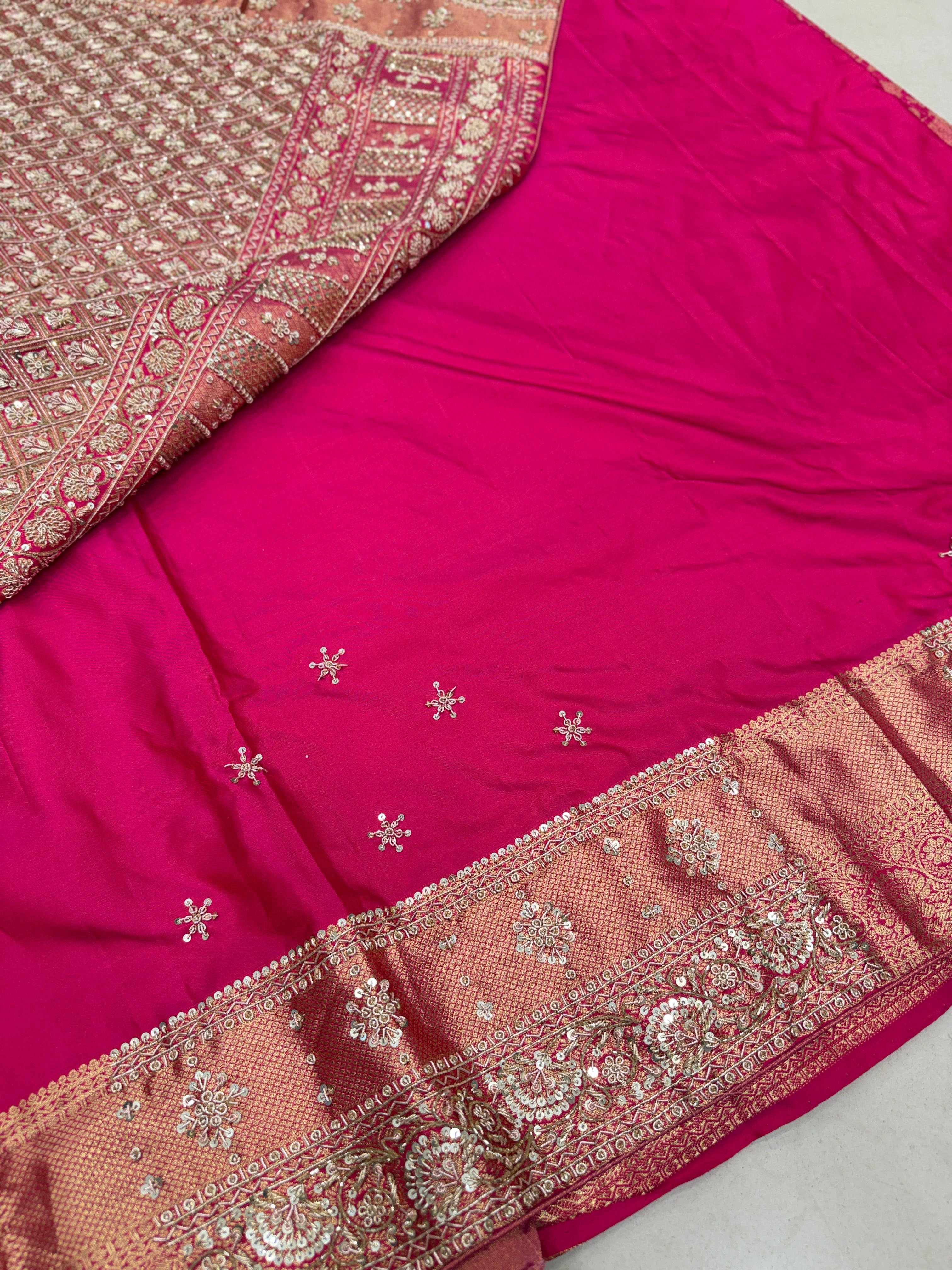 Rani Pink Shikara Kanjivaram Hand Embroidery Zardosi Saree