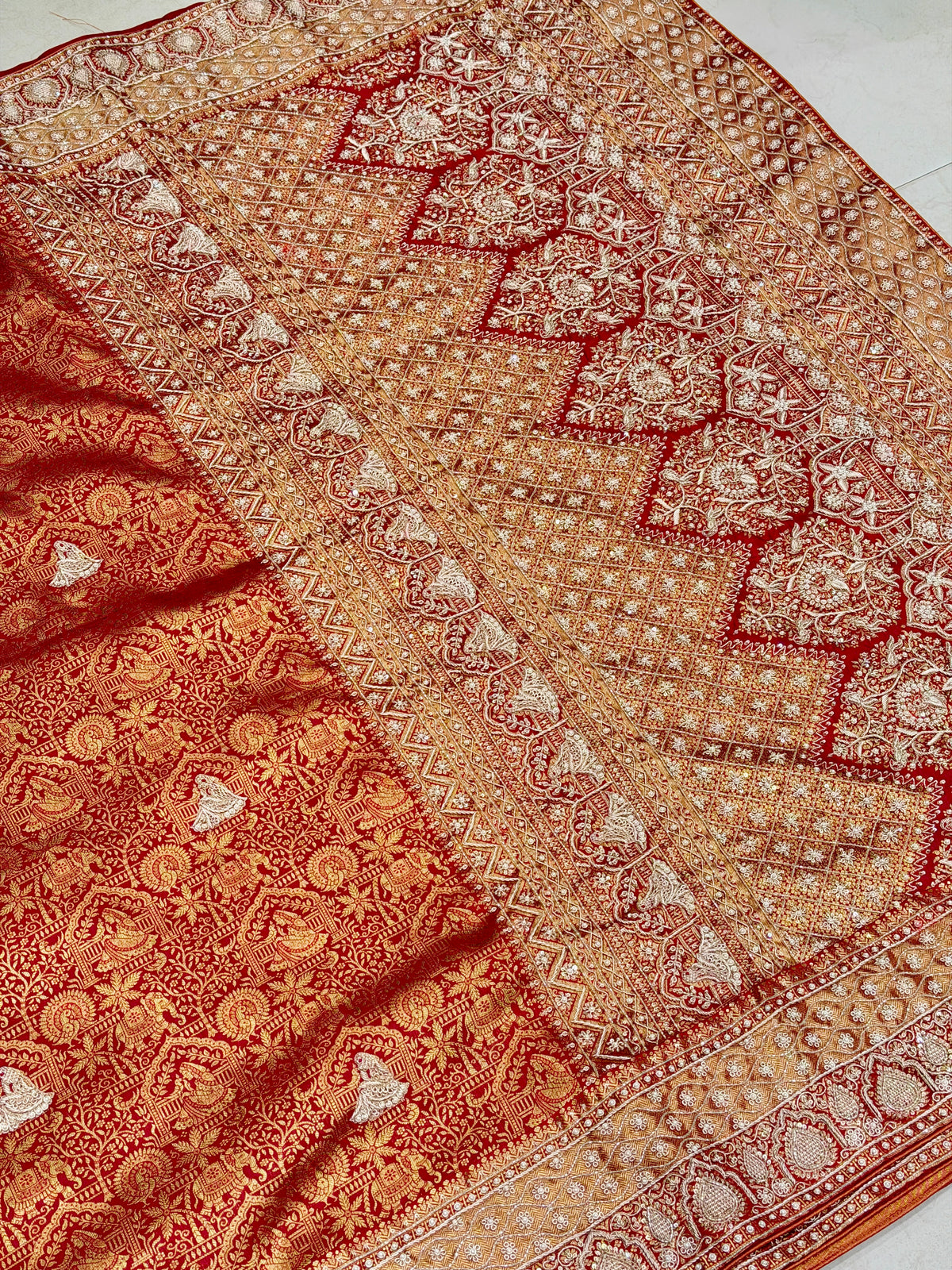 Red Kanjivaram Doli Motifs Zardosi Hand Embroidery Saree