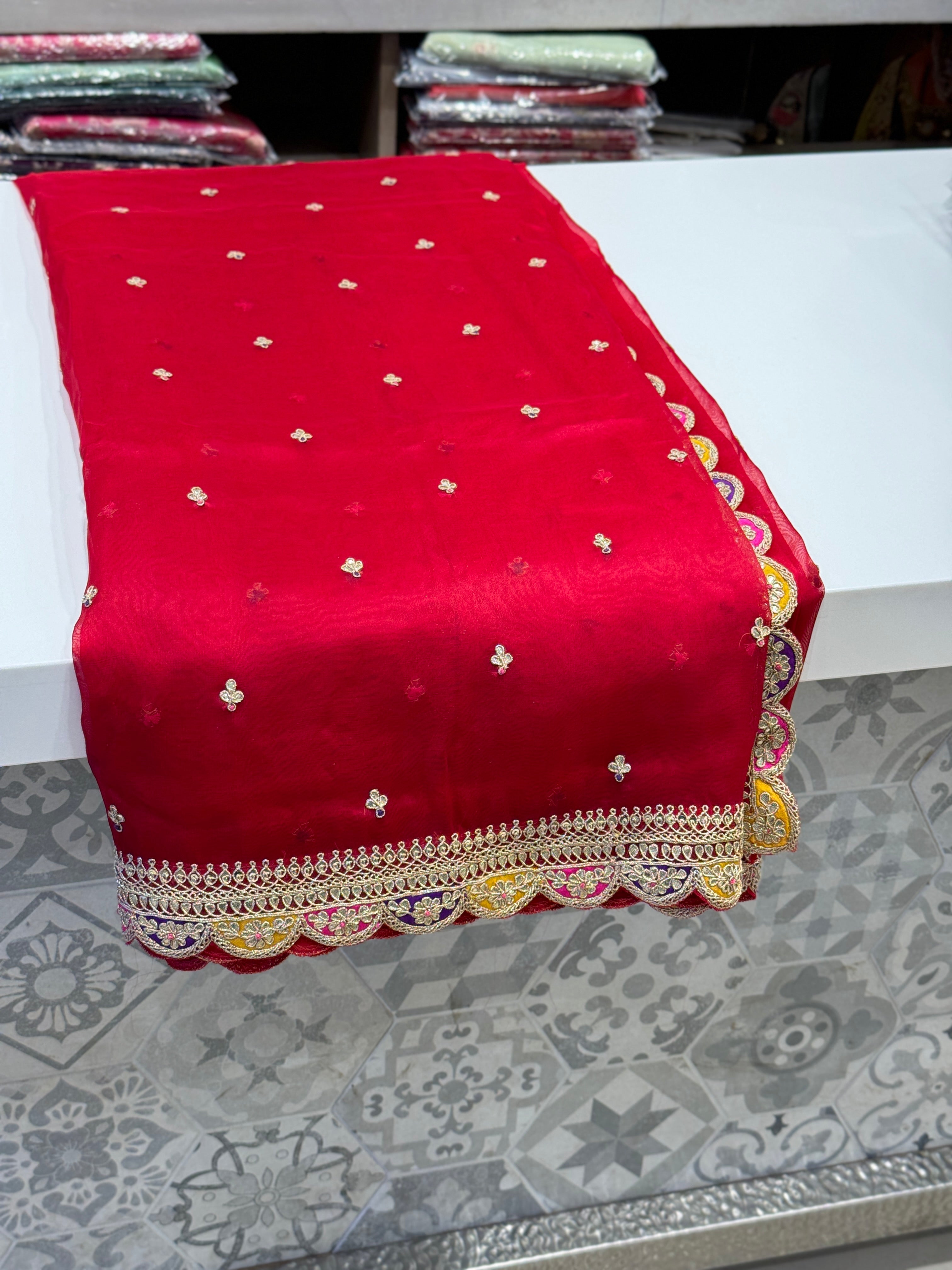 Red Organza Dori Gotapatti Saree